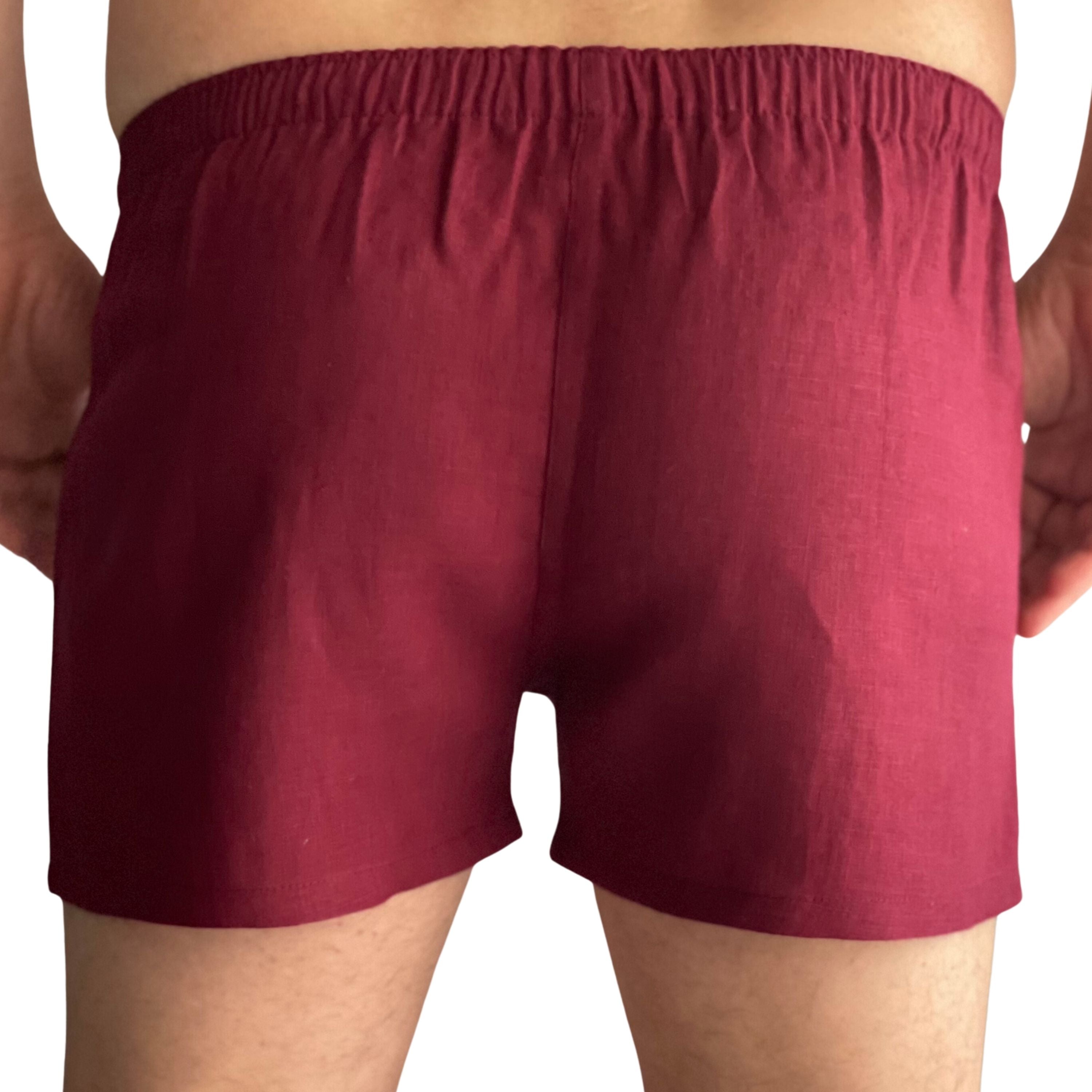 Burgundy Breathable Mens Linen Boxers