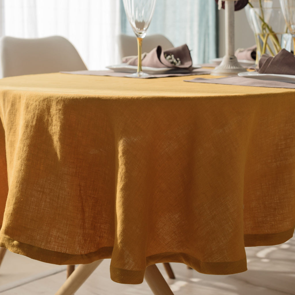Mustard Linen Oval Tablecloth