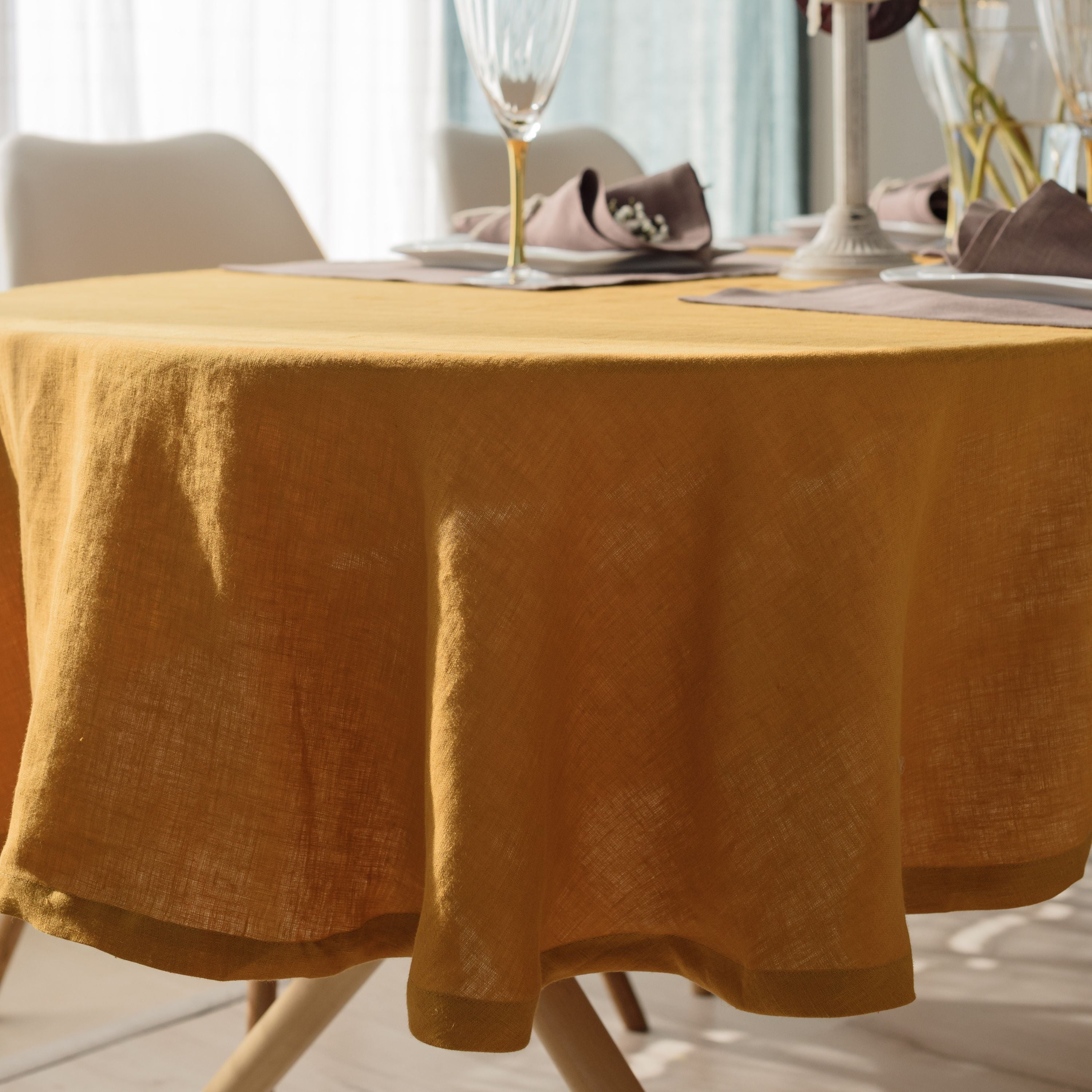 Mustard Linen Oval Tablecloth