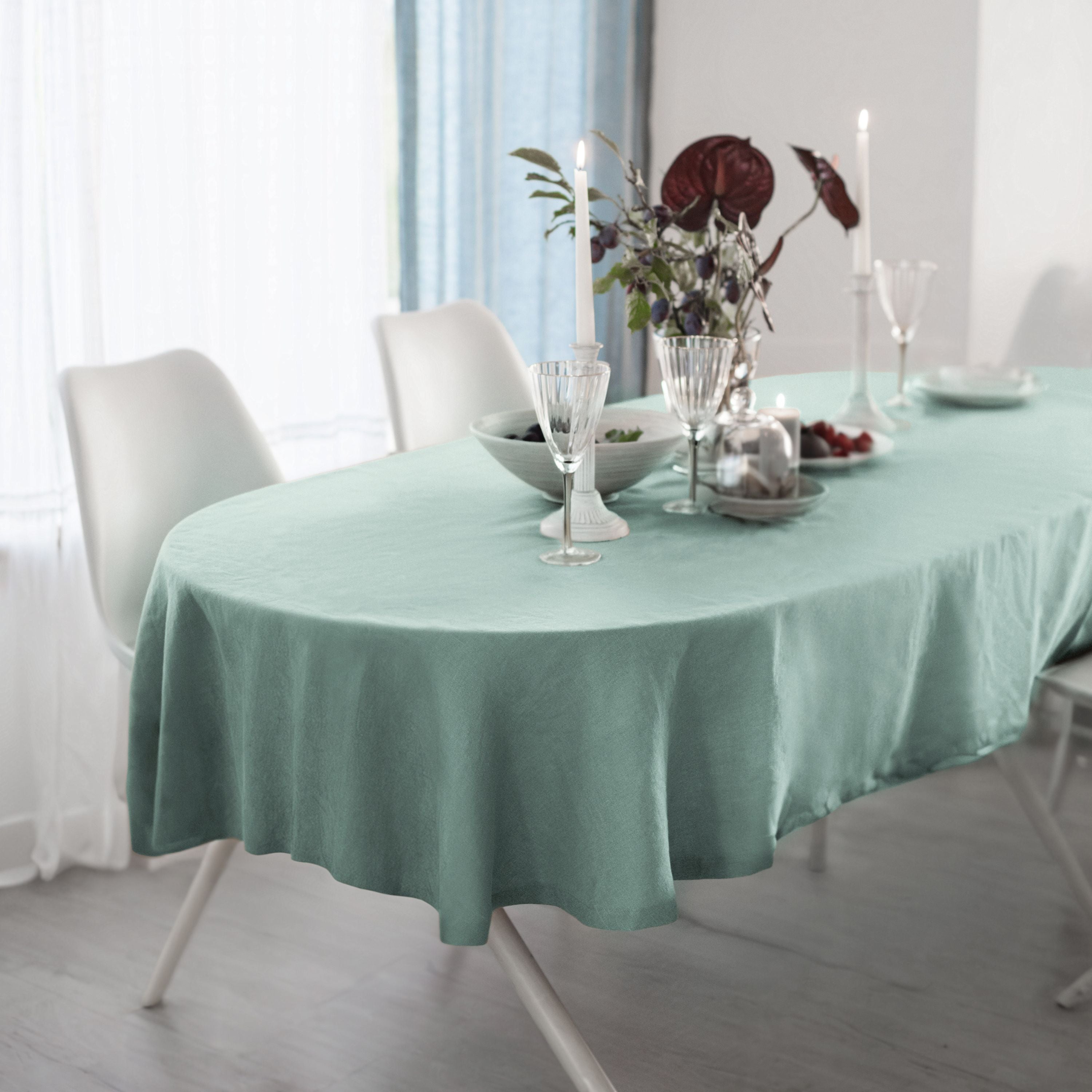 Dusty Sage Linen Oval Tablecloth