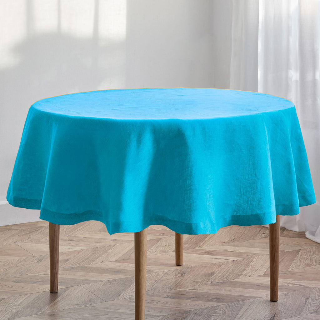Turquoise Round Linen Tablecloth