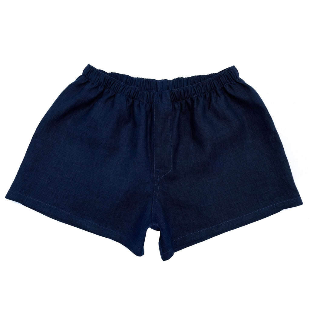 Women’s Navy Blue Linen Boxer Shorts