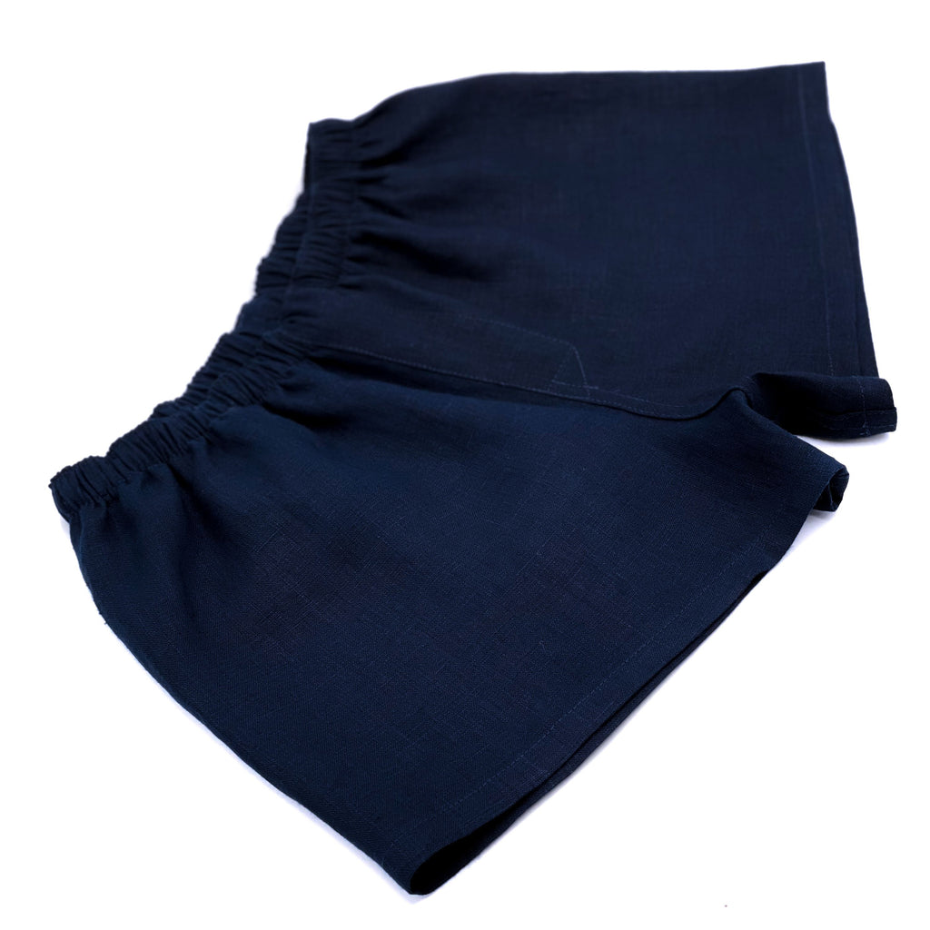 Women’s Navy Blue Linen Boxer Shorts