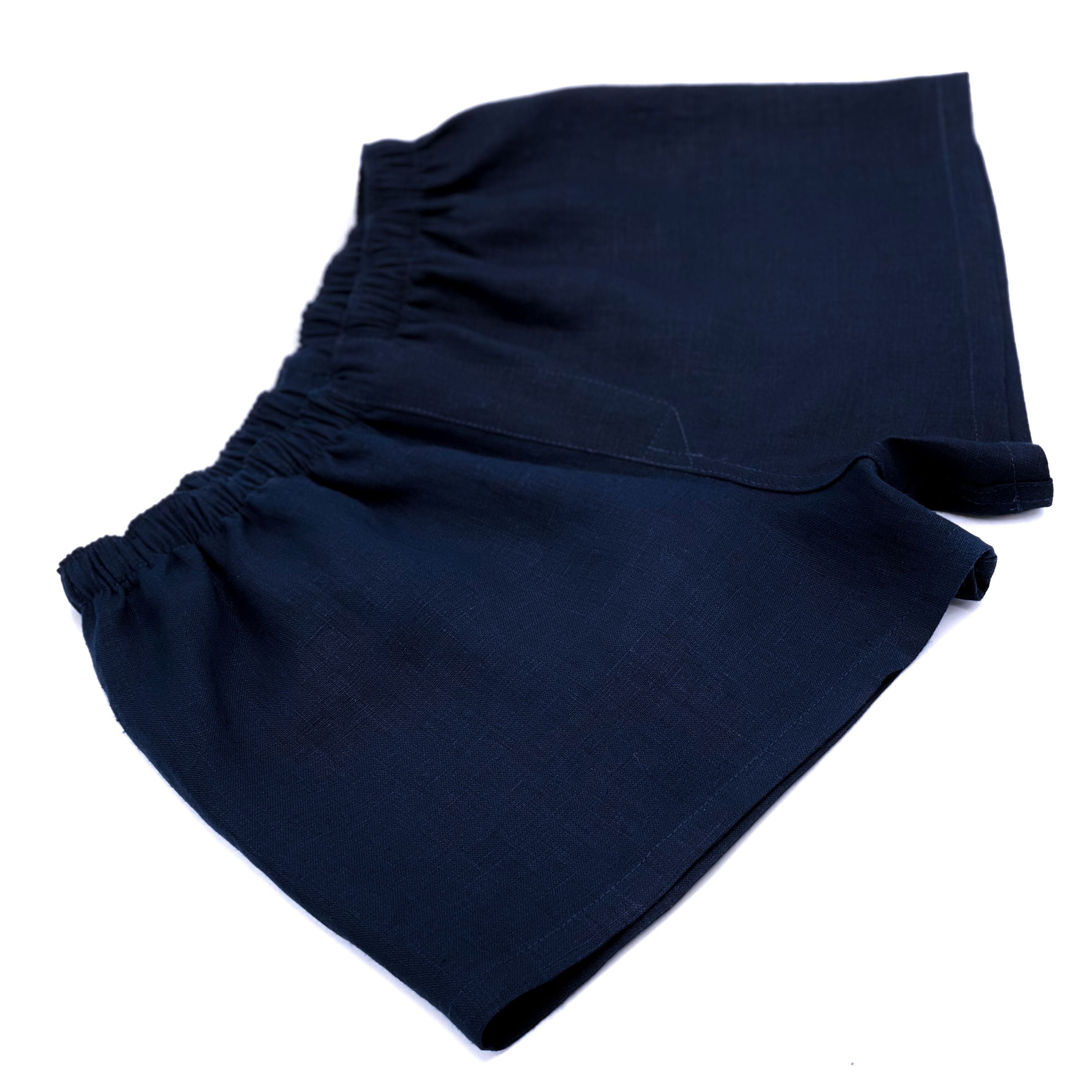 Women’s Navy Blue Linen Boxer Shorts