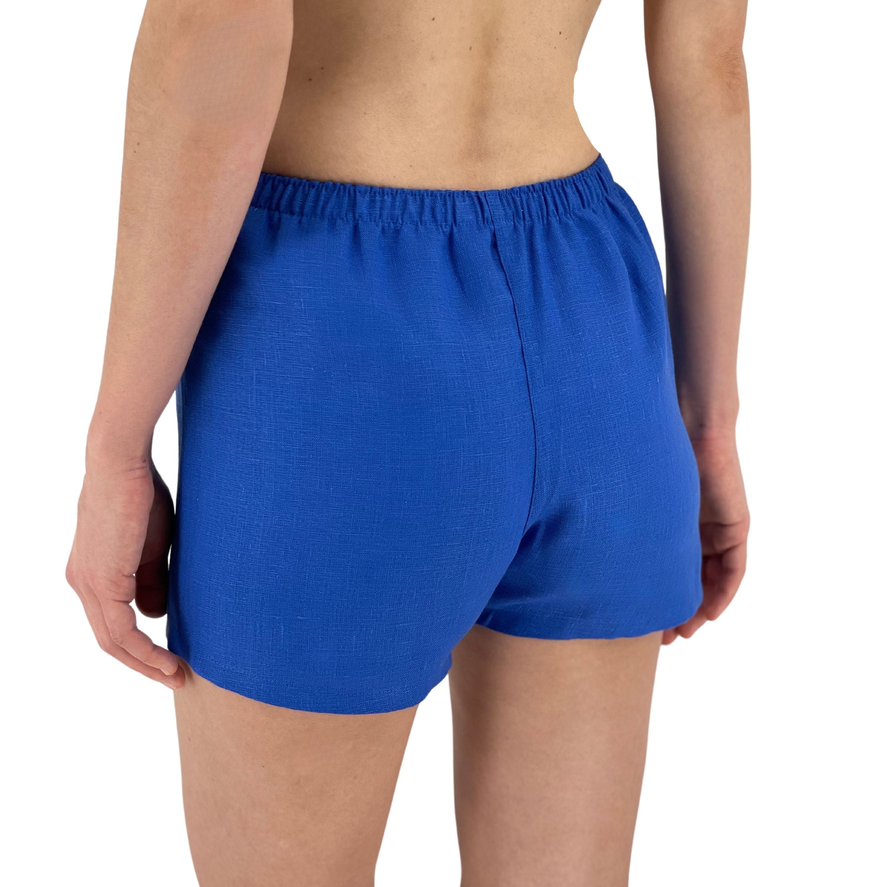 Women’s Royal Blue Linen Boxer Shorts