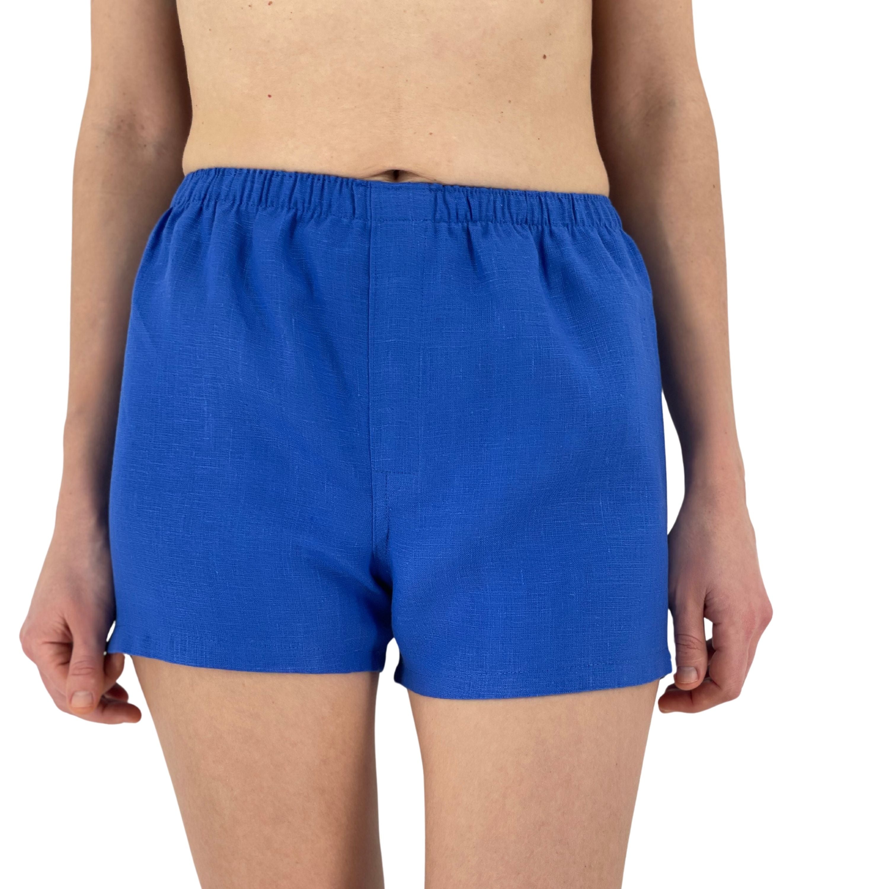 Women’s Royal Blue Linen Boxer Shorts