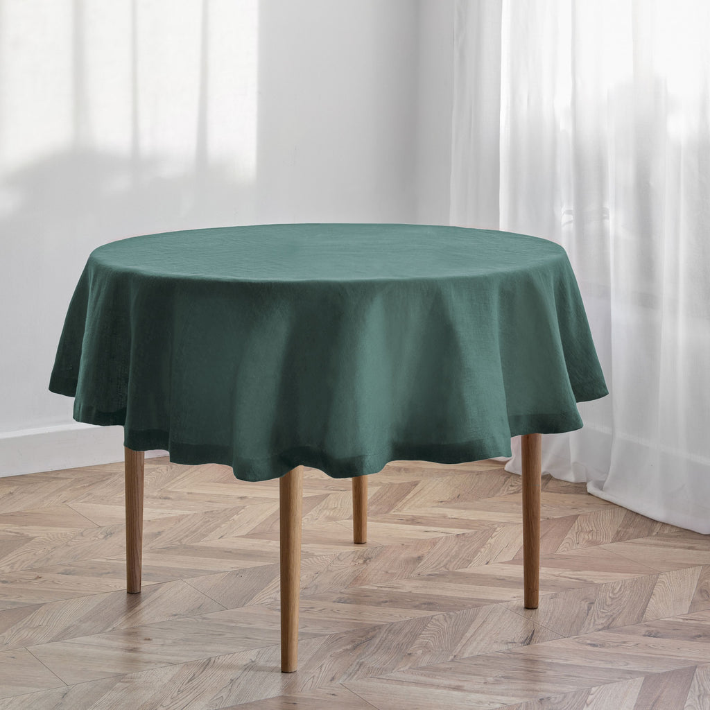 Forest Green Round Linen Tablecloth