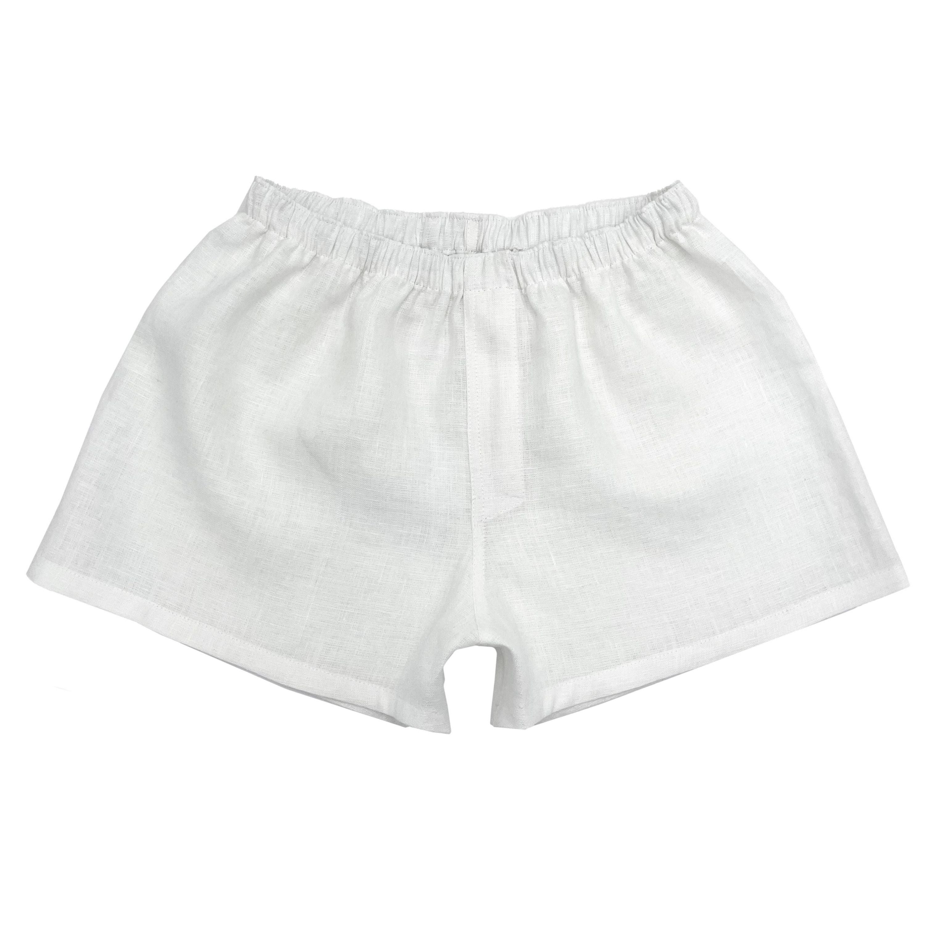Women`s White Linen Boxer Shorts