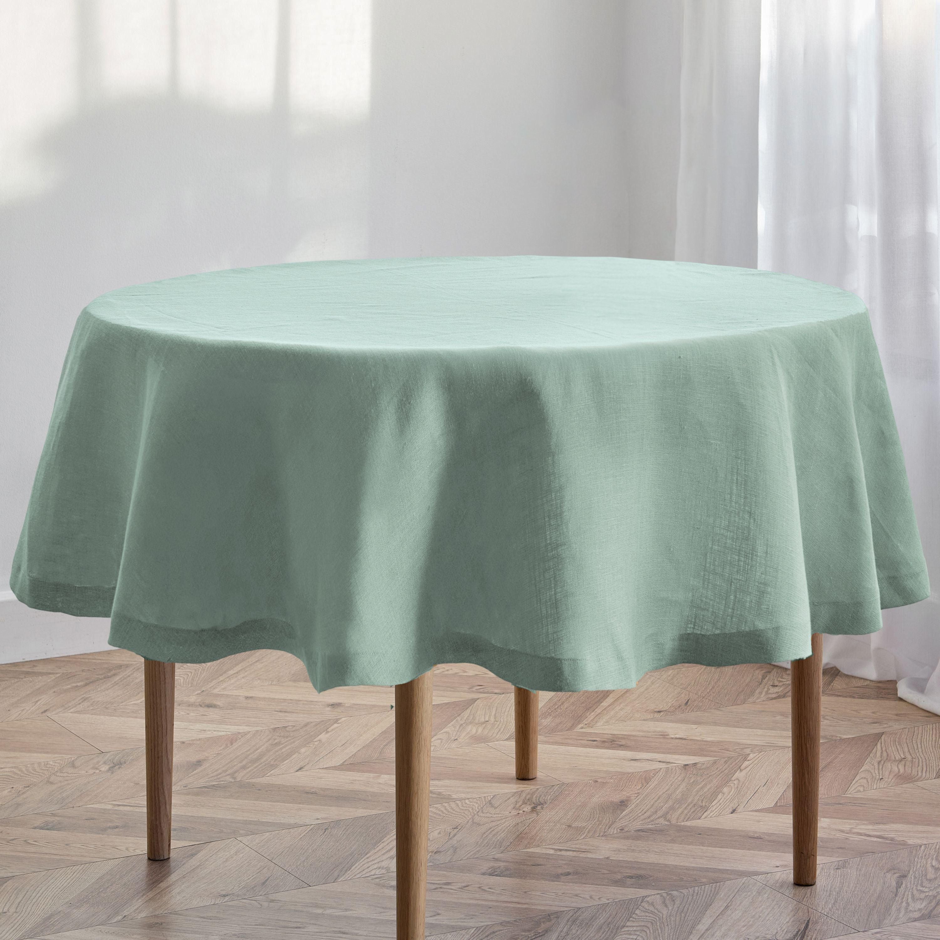 Dusty Sage Linen Round Tablecloth
