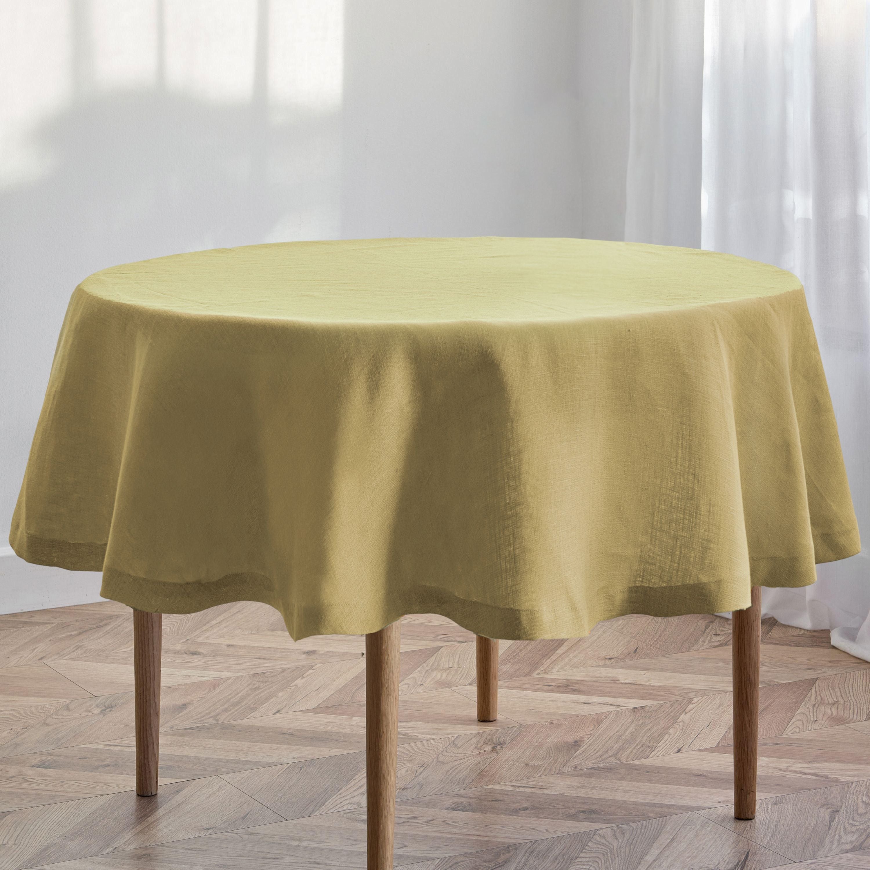 Light Olive Linen Round Tablecloth