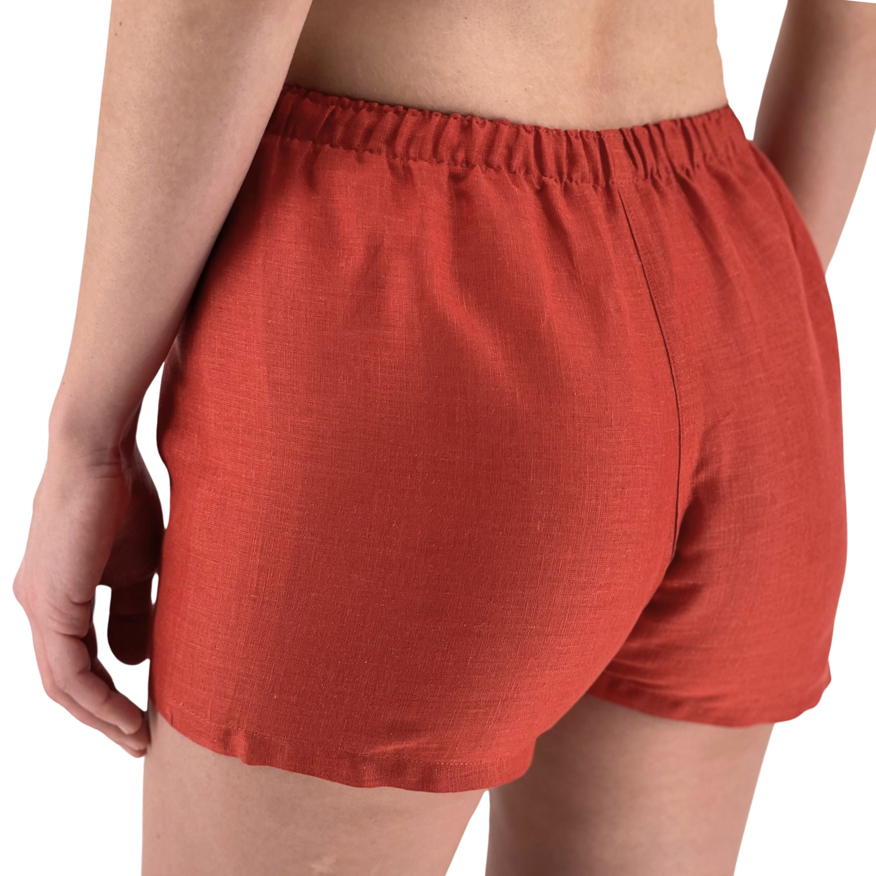 Women’s Burnt Orange Linen Boxer Shorts