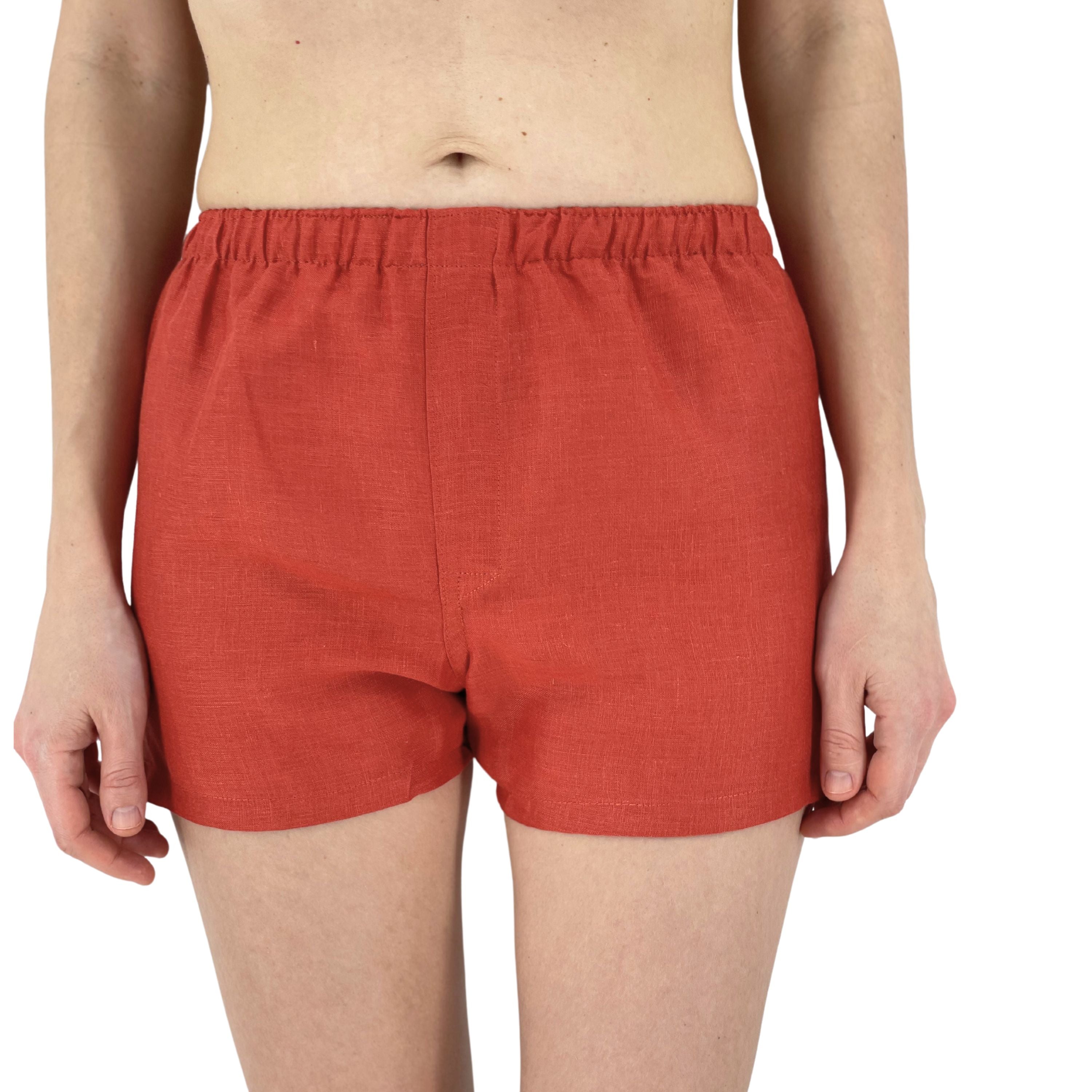 Women’s Burnt Orange Linen Boxer Shorts