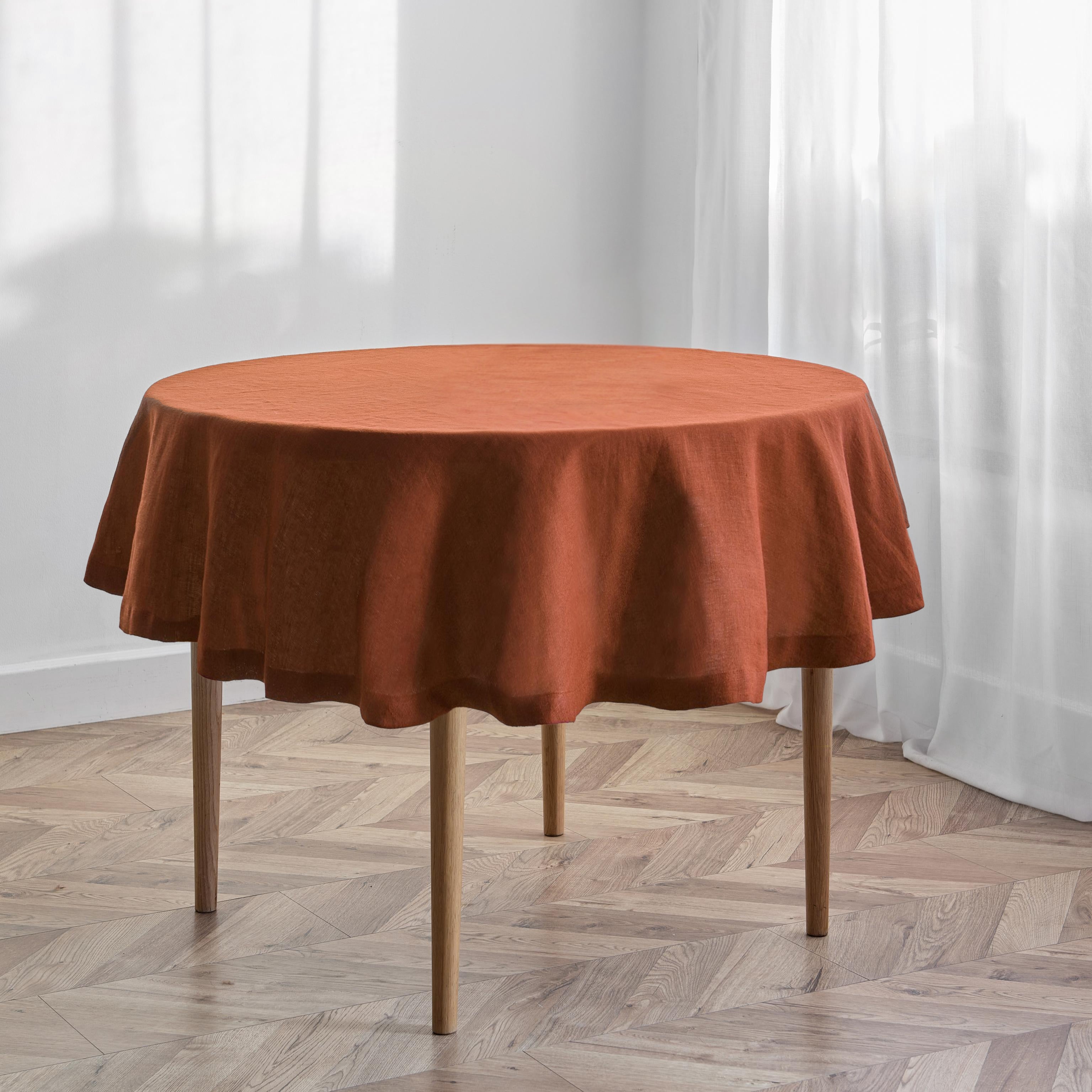 Cinnamon Round Linen Tablecloth