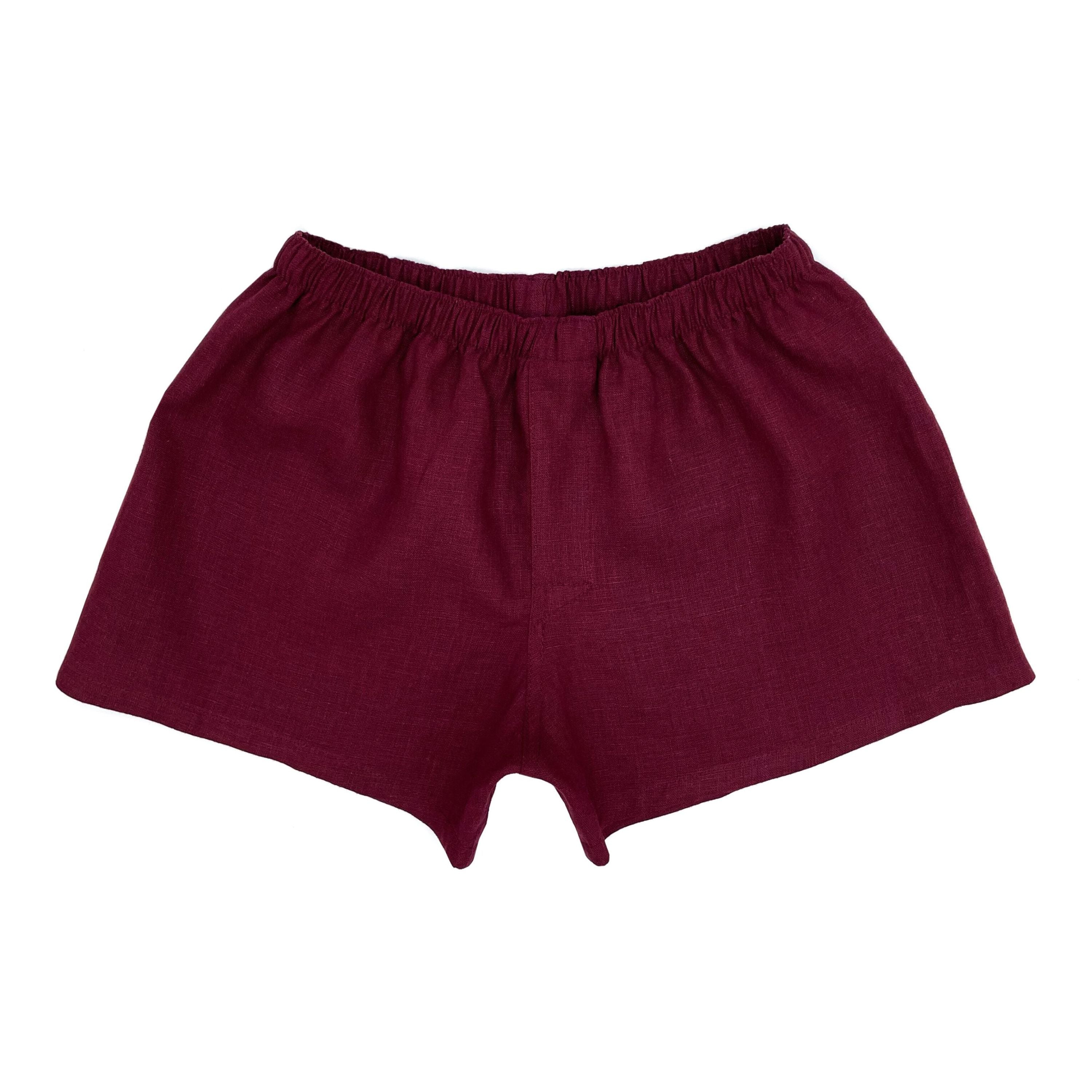 Women’s Burgundy Linen Boxer Shorts