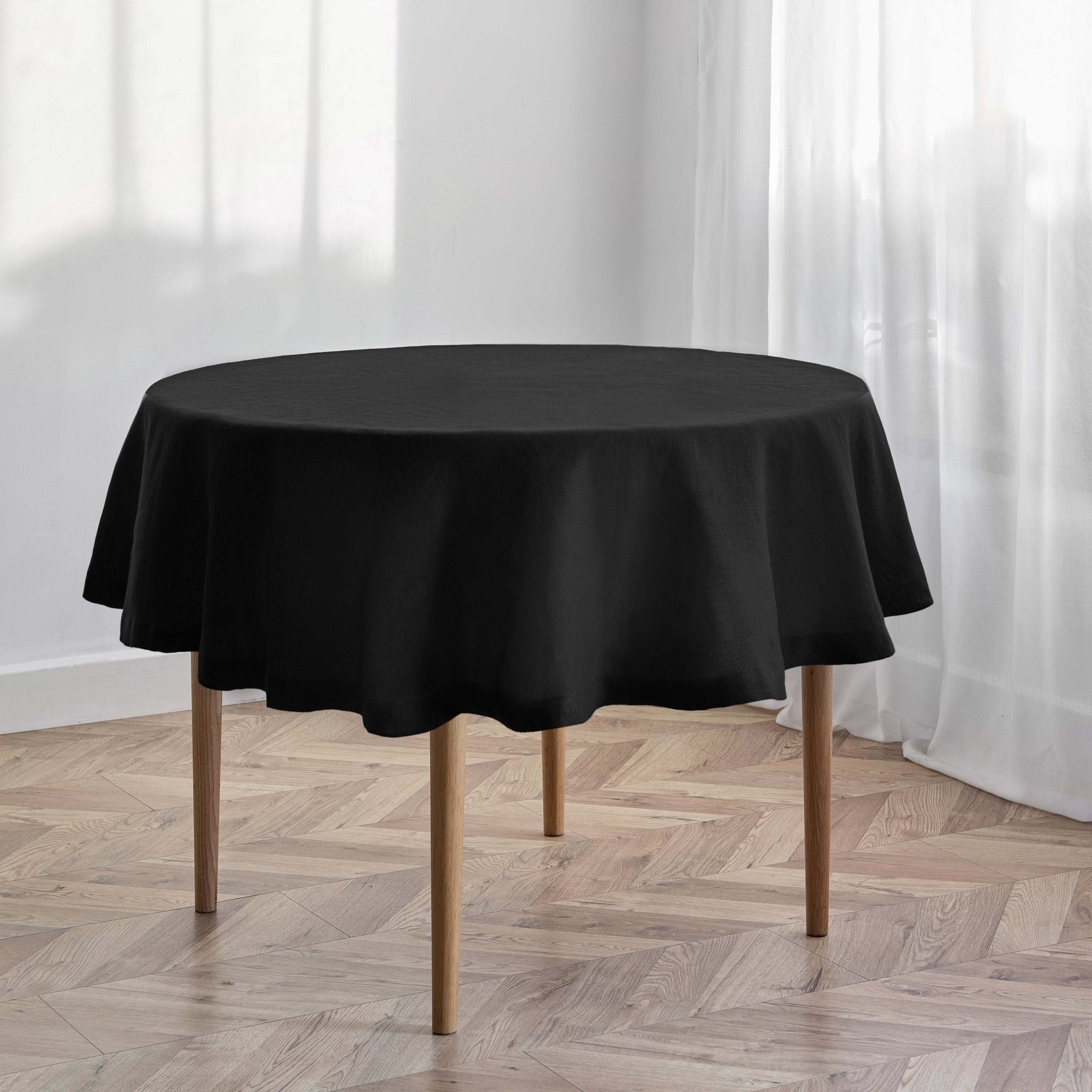 Black Linen Round Tablecloth