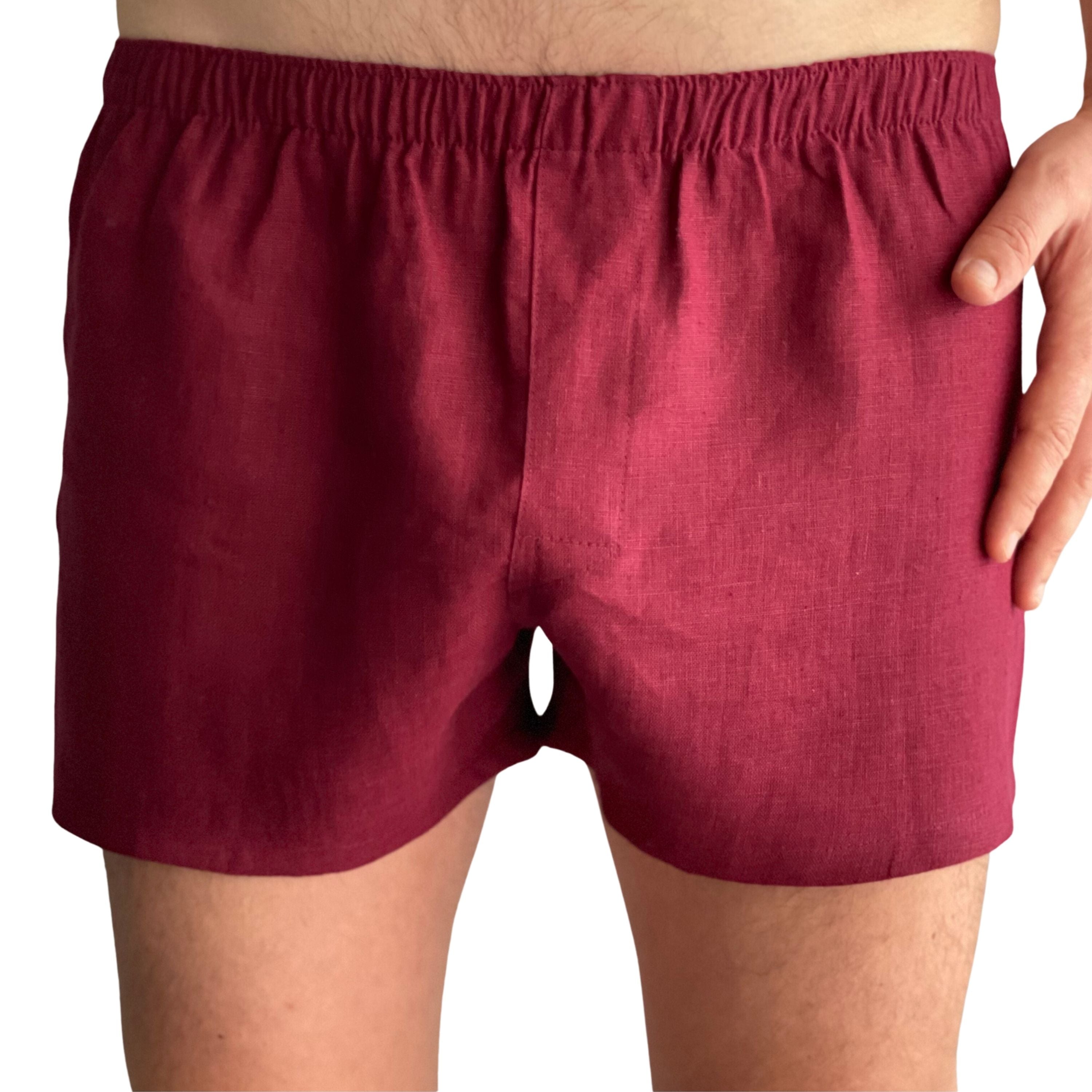 Burgundy Breathable Mens Linen Boxers