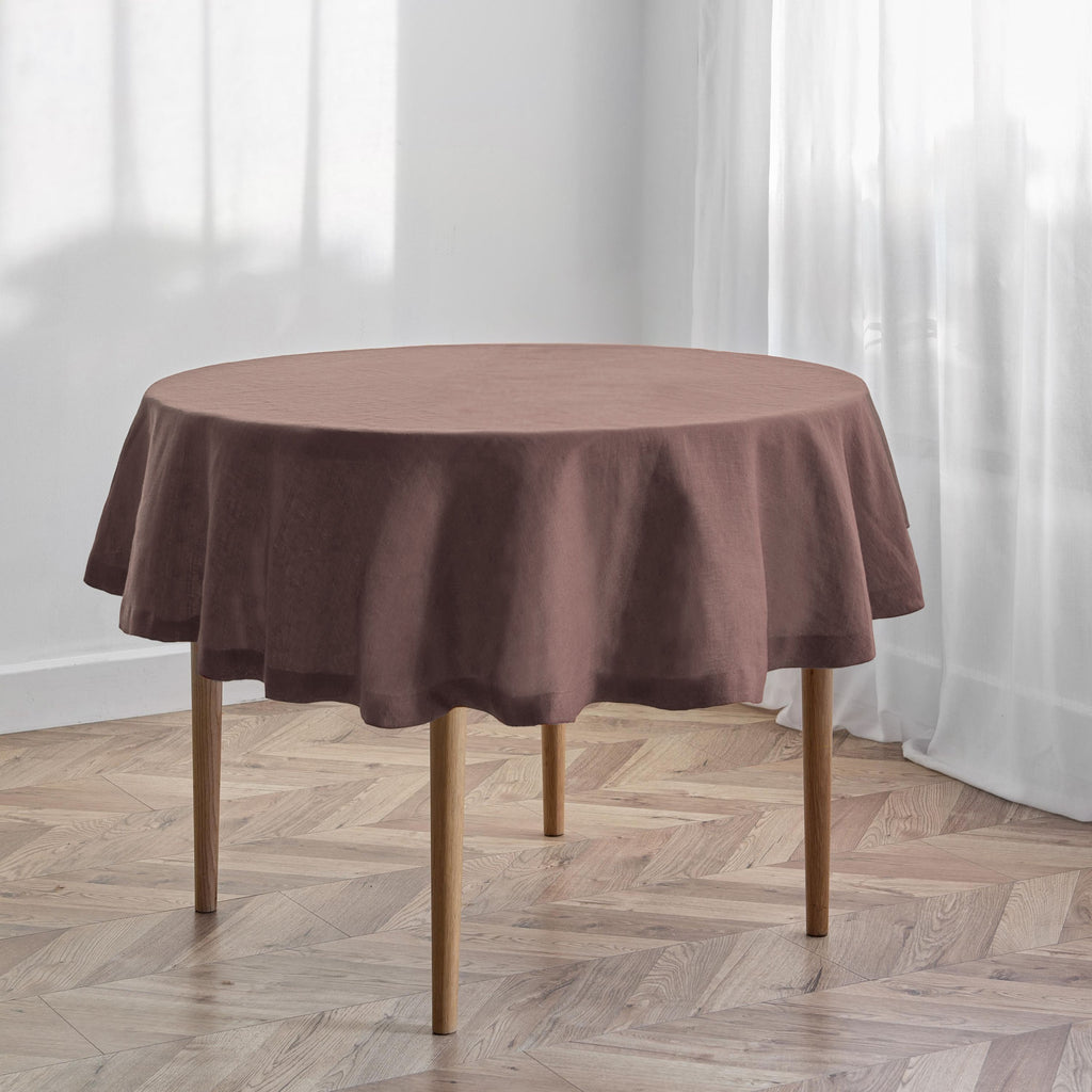 Brown Round Linen Tablecloth