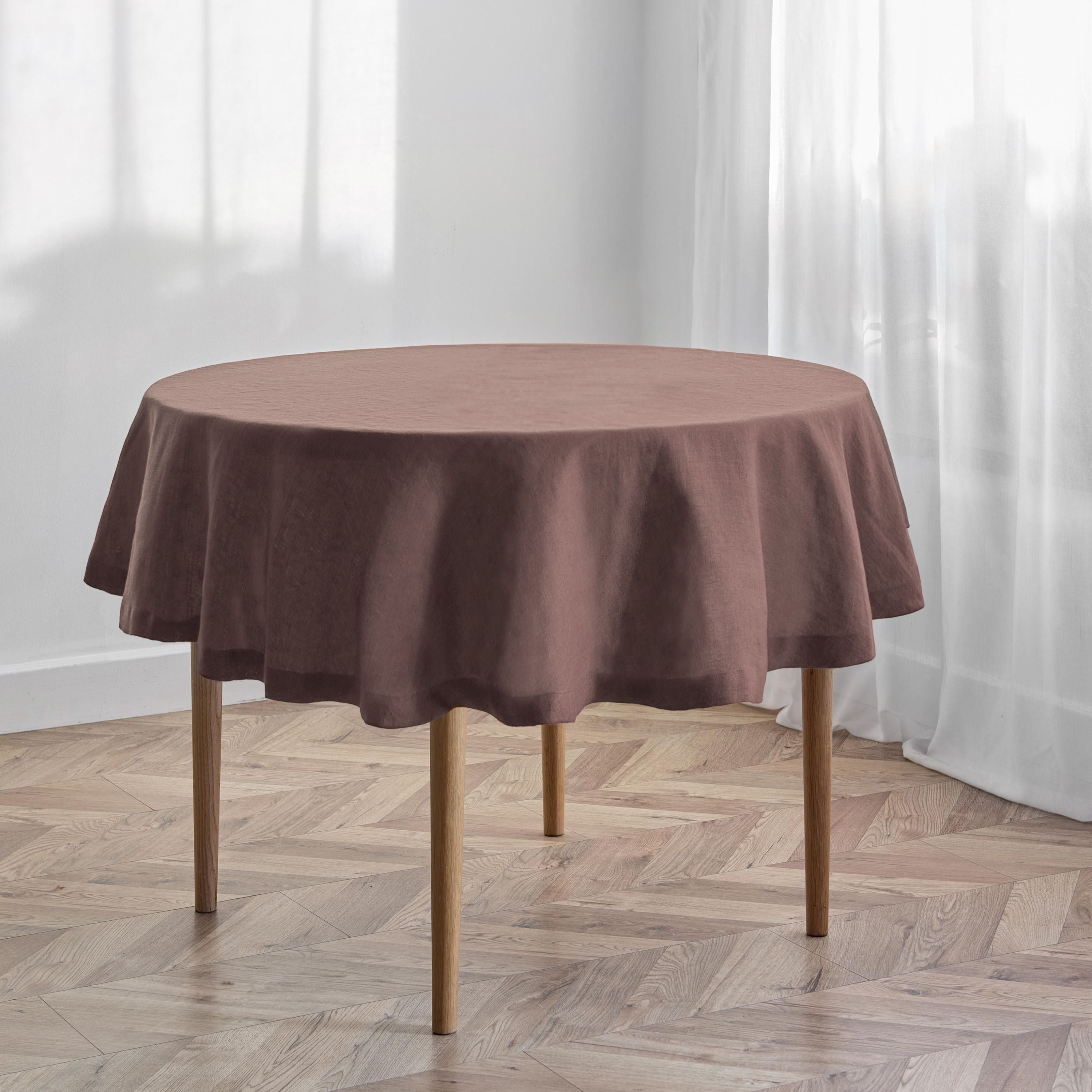 Brown Round Linen Tablecloth