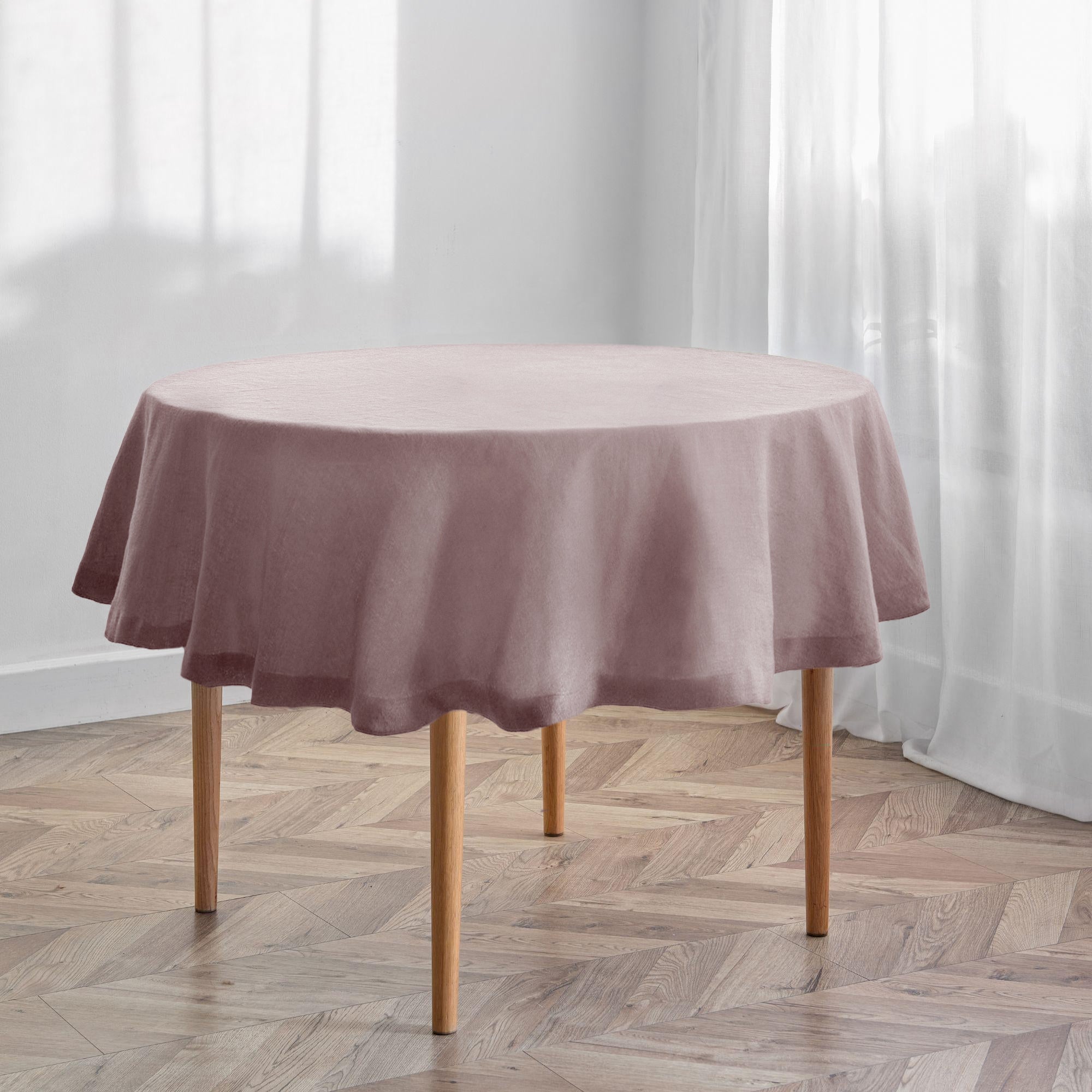 Tan Linen Round Tablecloth