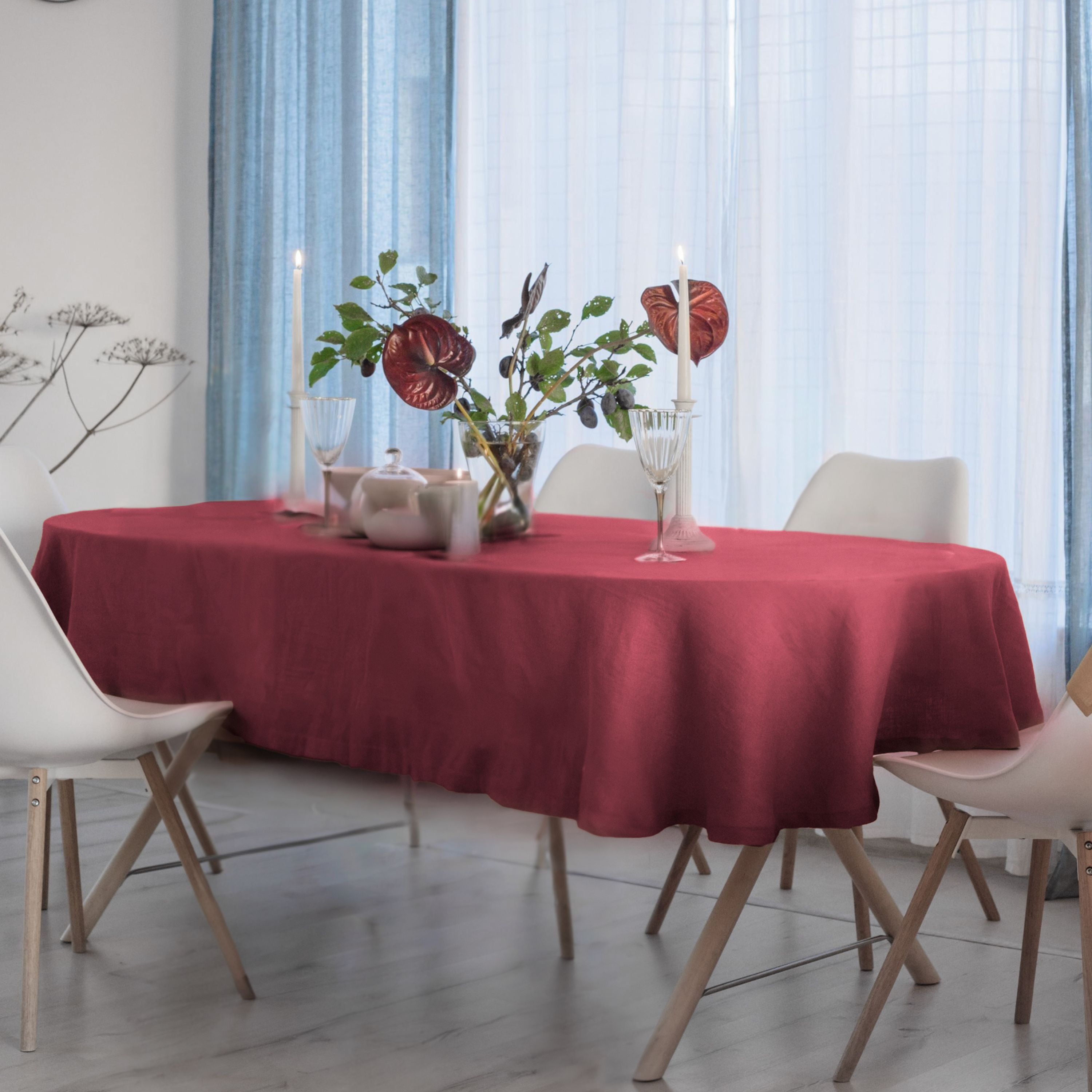 Burgundy Linen Oval Tablecloth