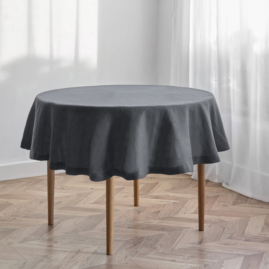 Charcoal Gray Linen Round Tablecloth