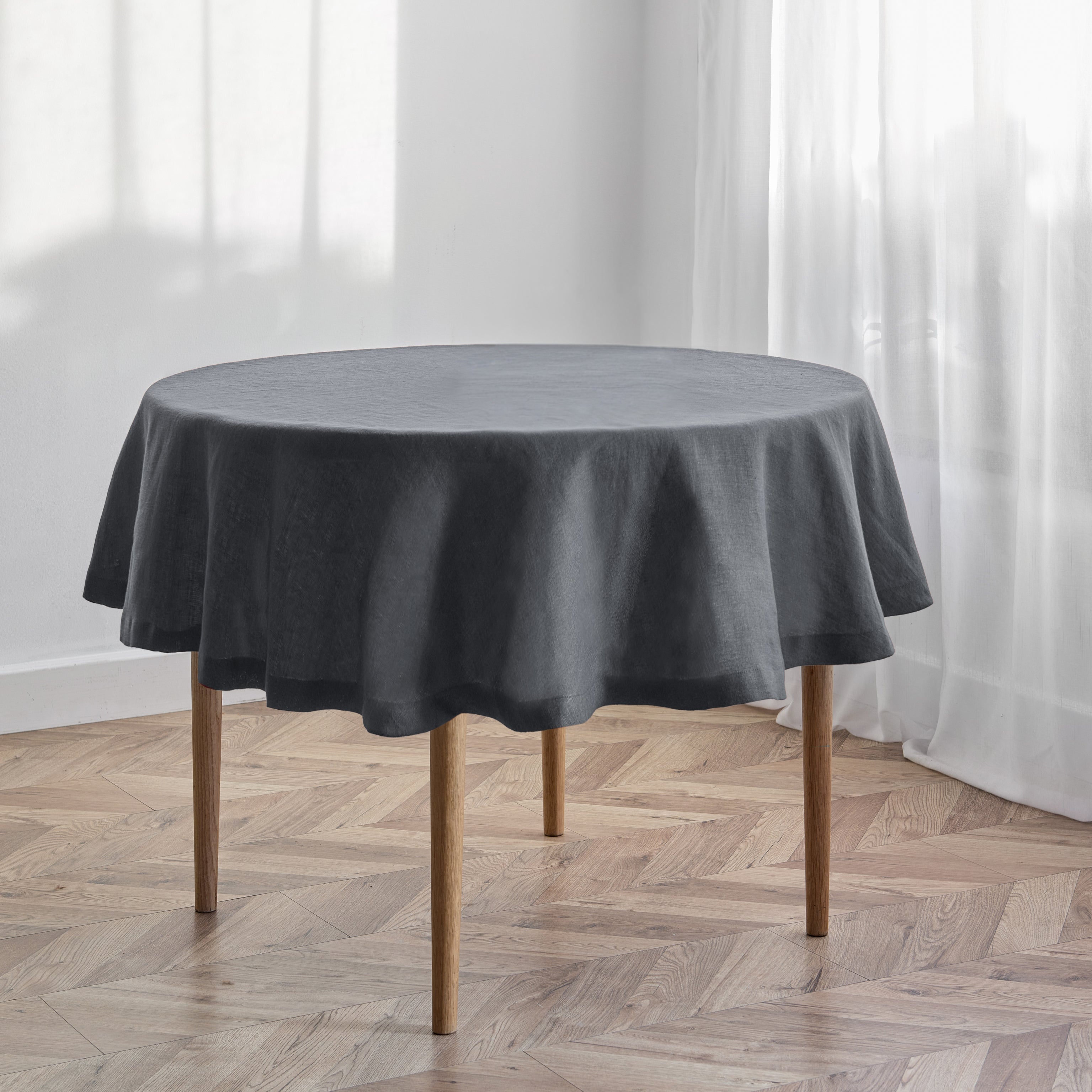 Charcoal Gray Linen Round Tablecloth