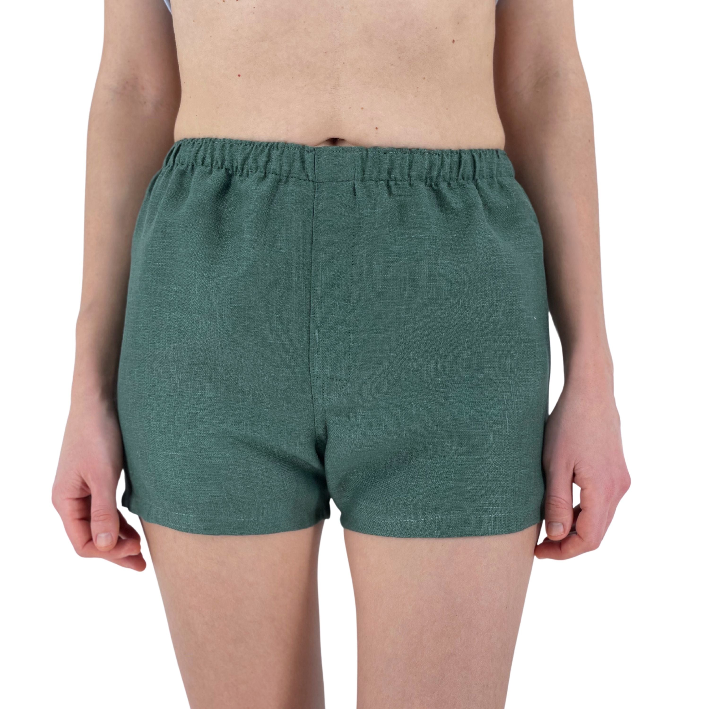 Women’s Forest Green Linen Boxer Shorts