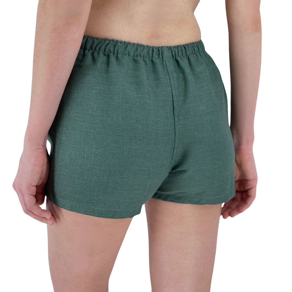 Women’s Forest Green Linen Boxer Shorts