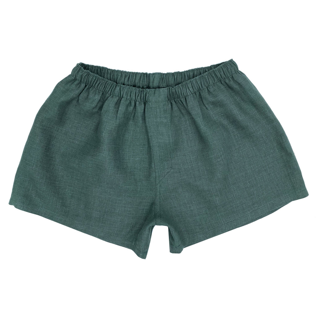 Women’s Forest Green Linen Boxer Shorts