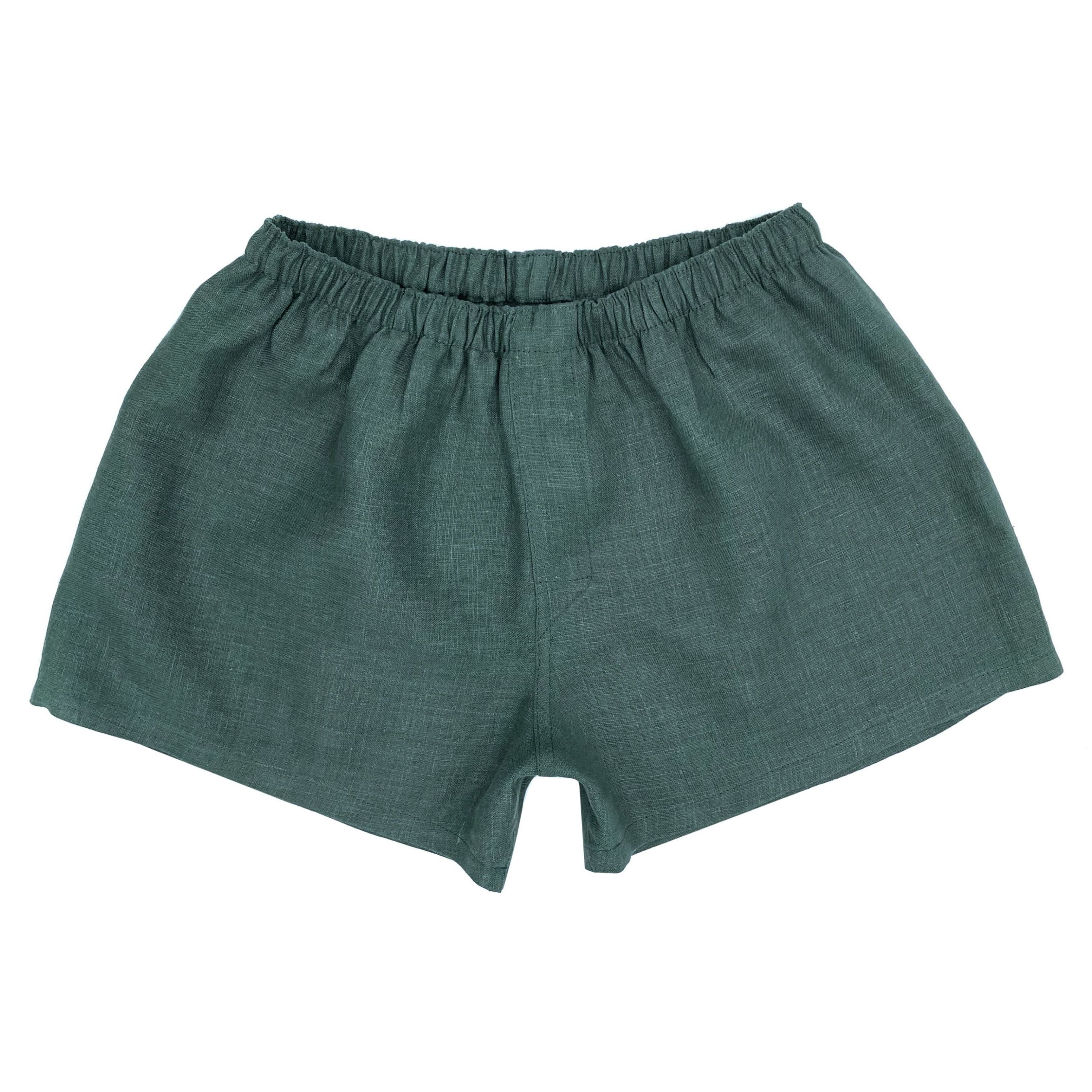 Women’s Forest Green Linen Boxer Shorts