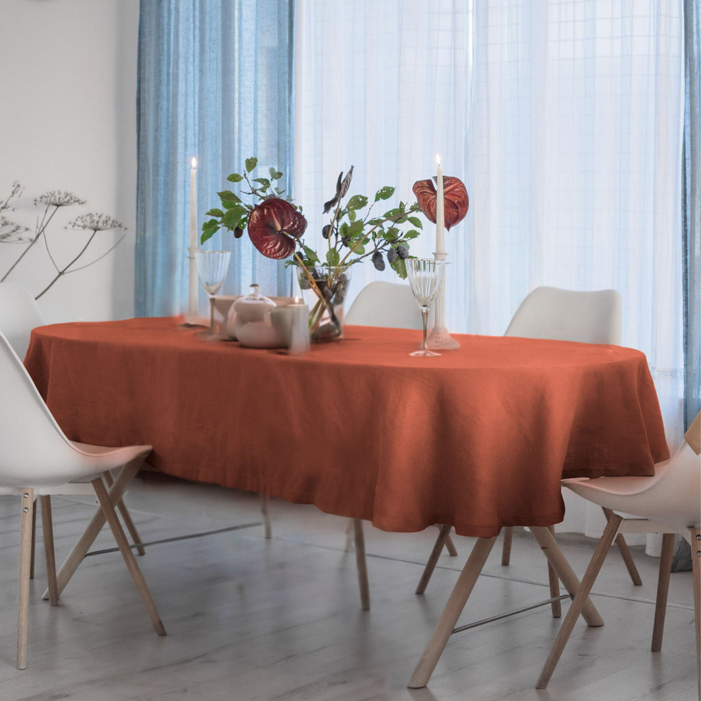 Cinnamon Linen Oval Tablecloth