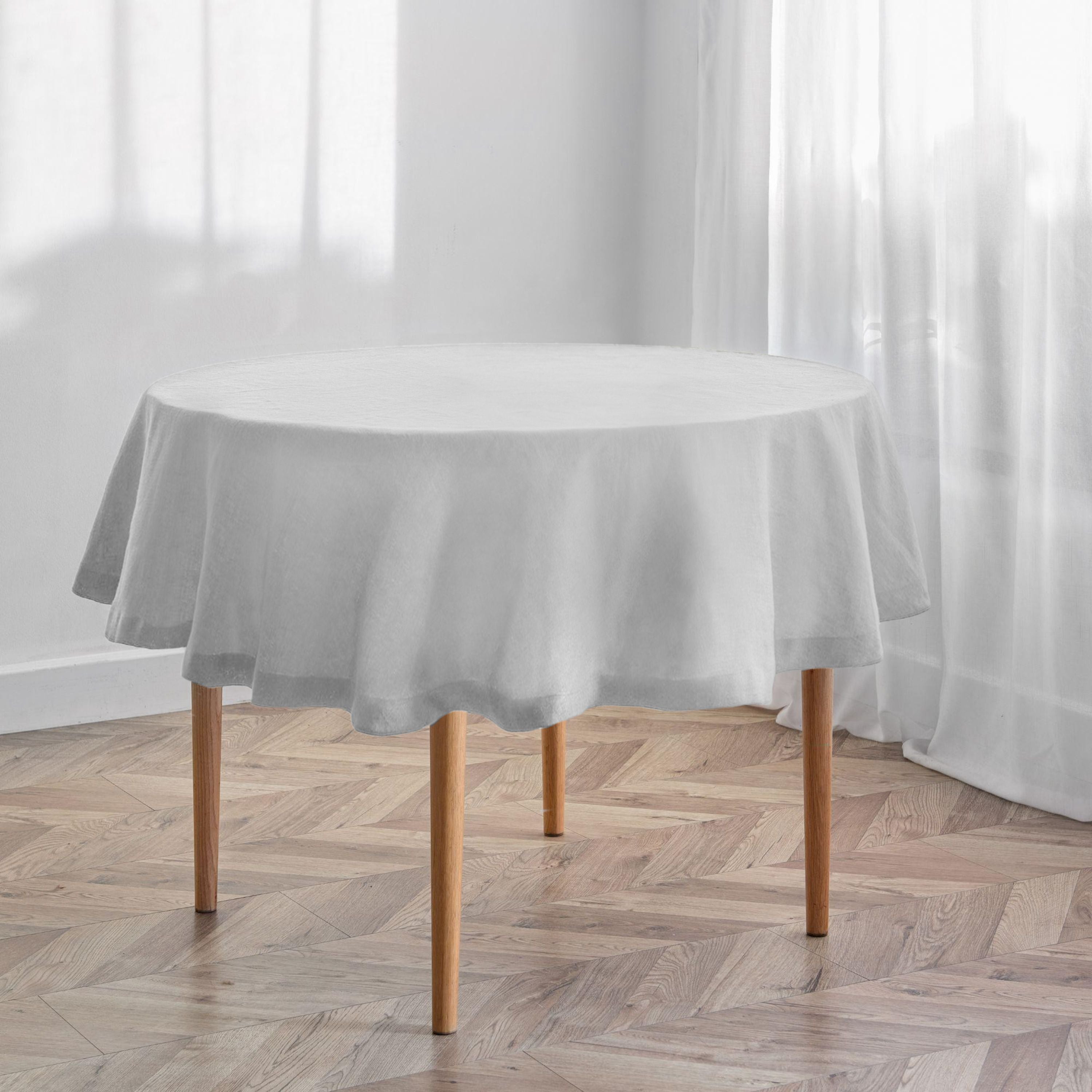 Light Gray Linen Round Tablecloth