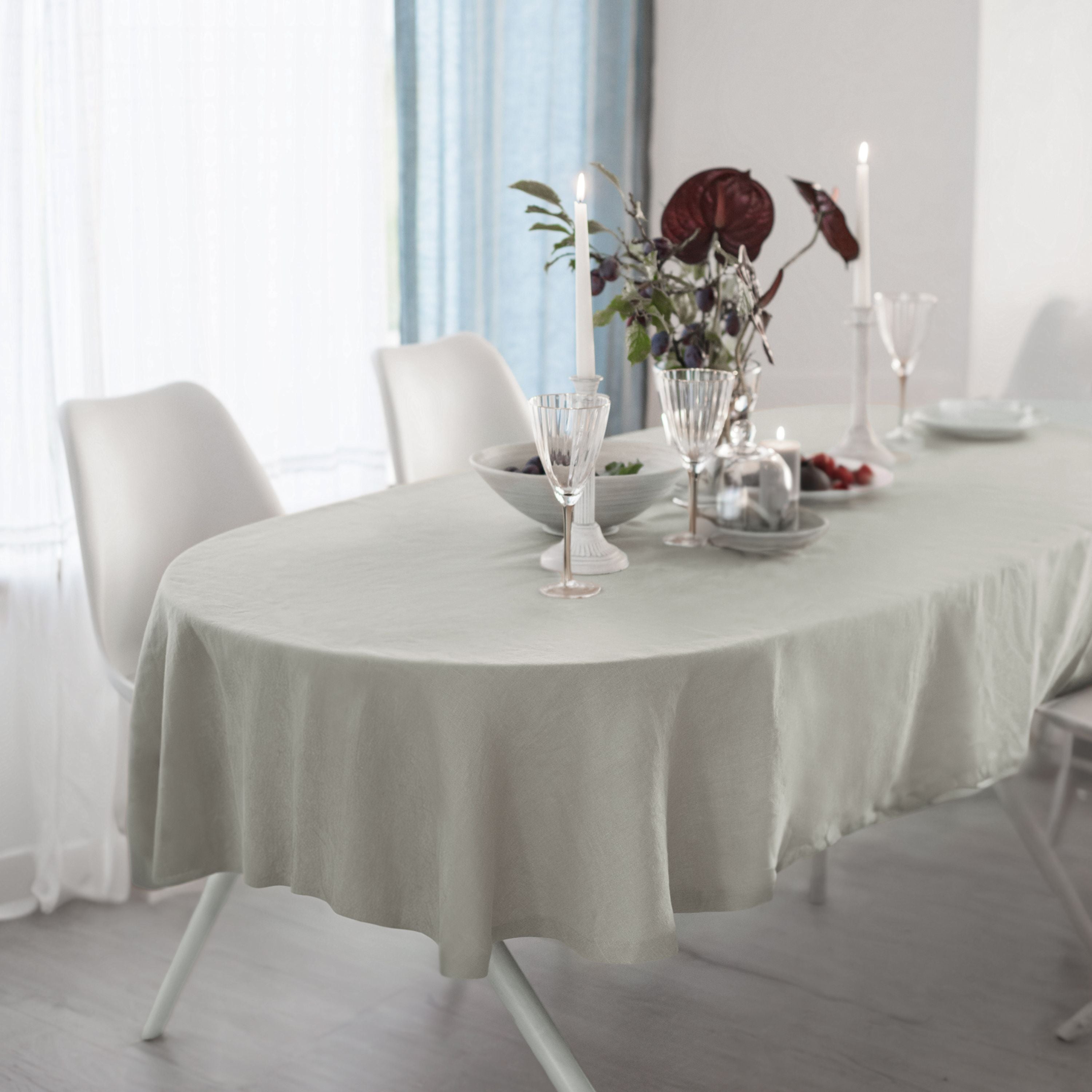 Natural Linen Oval Tablecloth