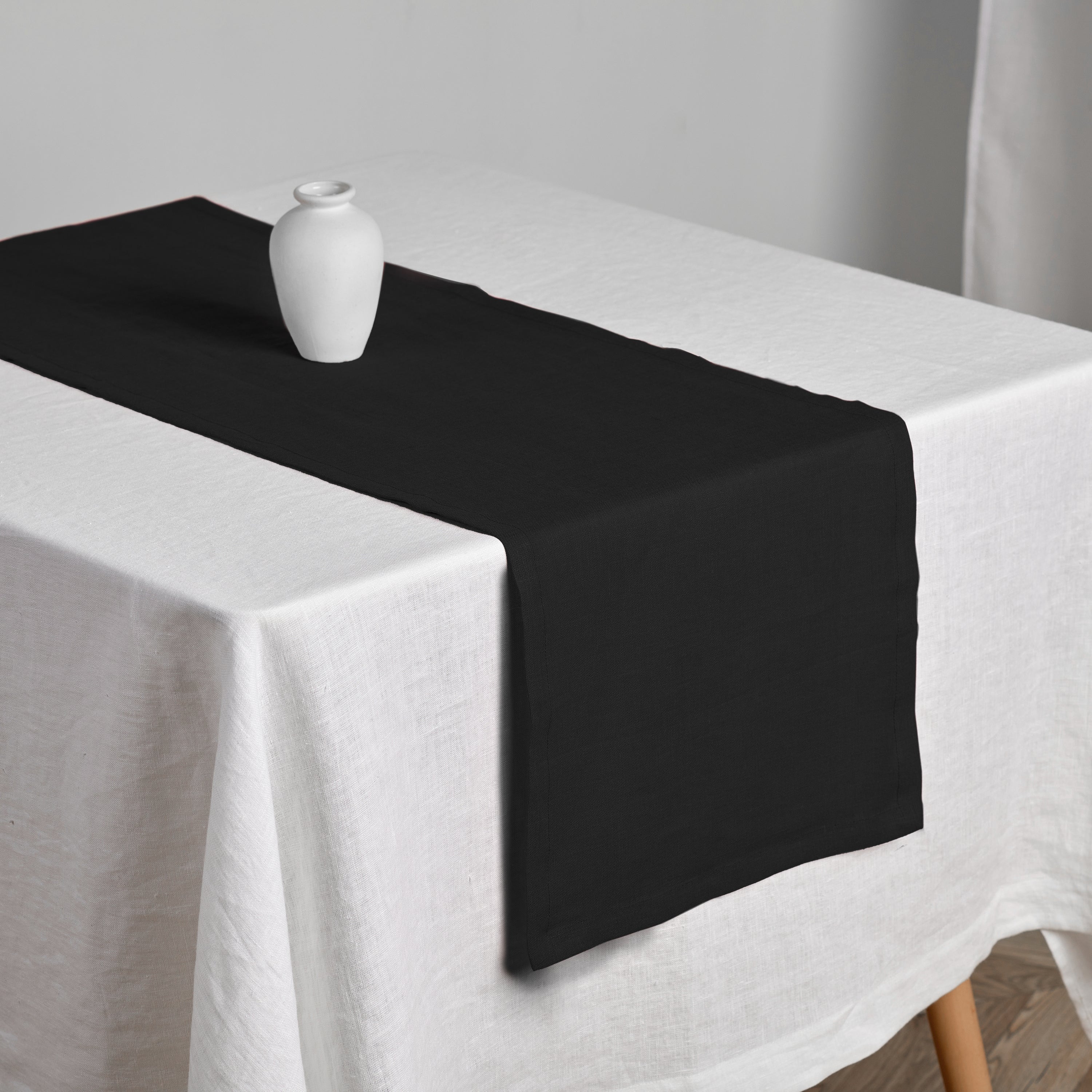 Black Linen Table Runner Solid Dark Color