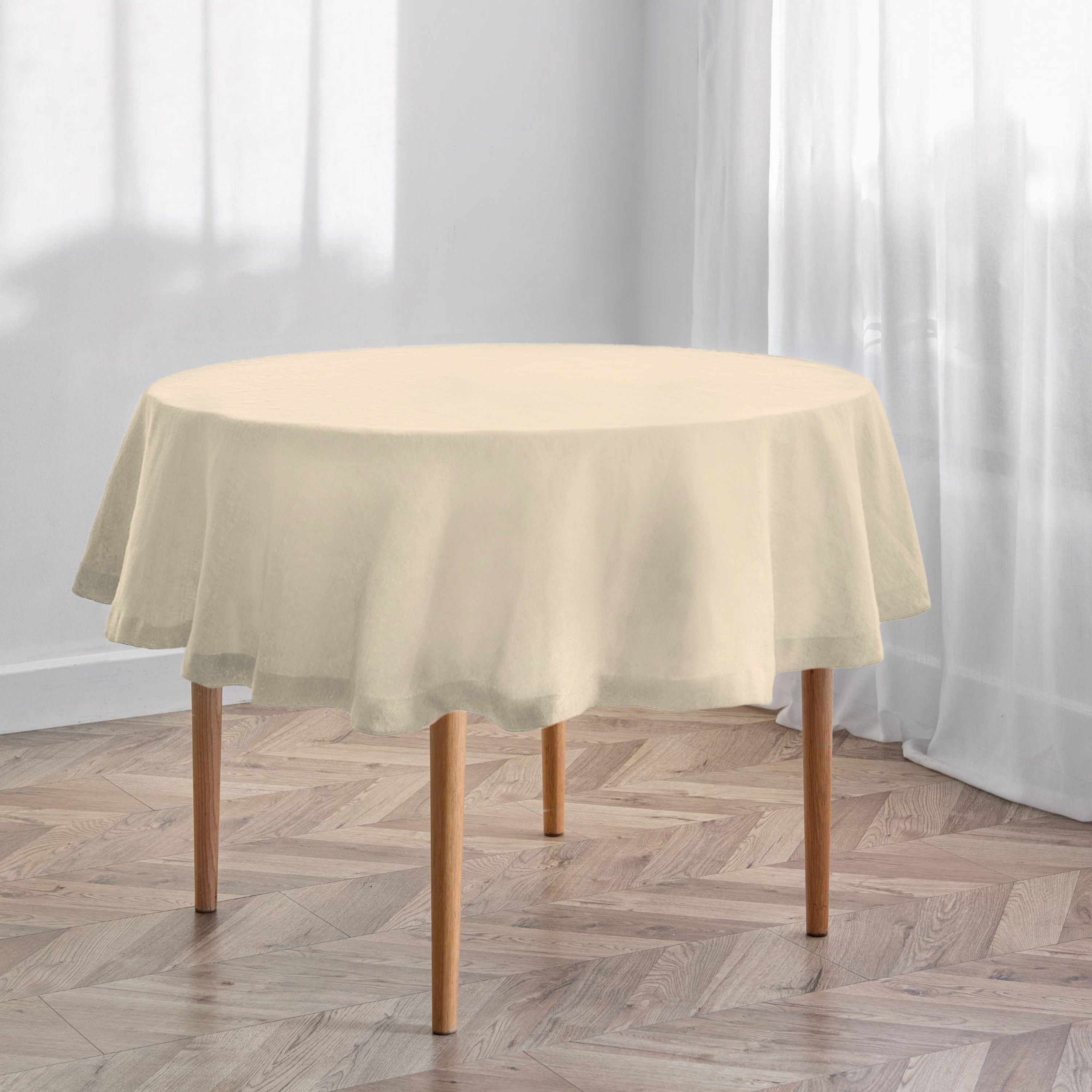 Ivory Round Linen Tablecloth