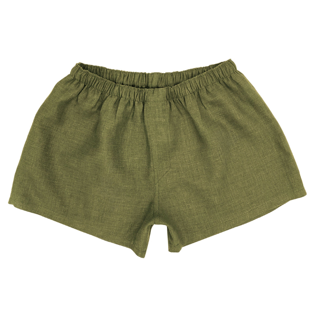 Women`s Dark Olive Linen Boxer Shorts