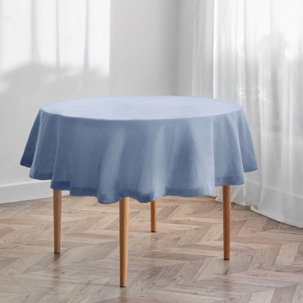 Dusty Blue Linen Round Tablecloth
