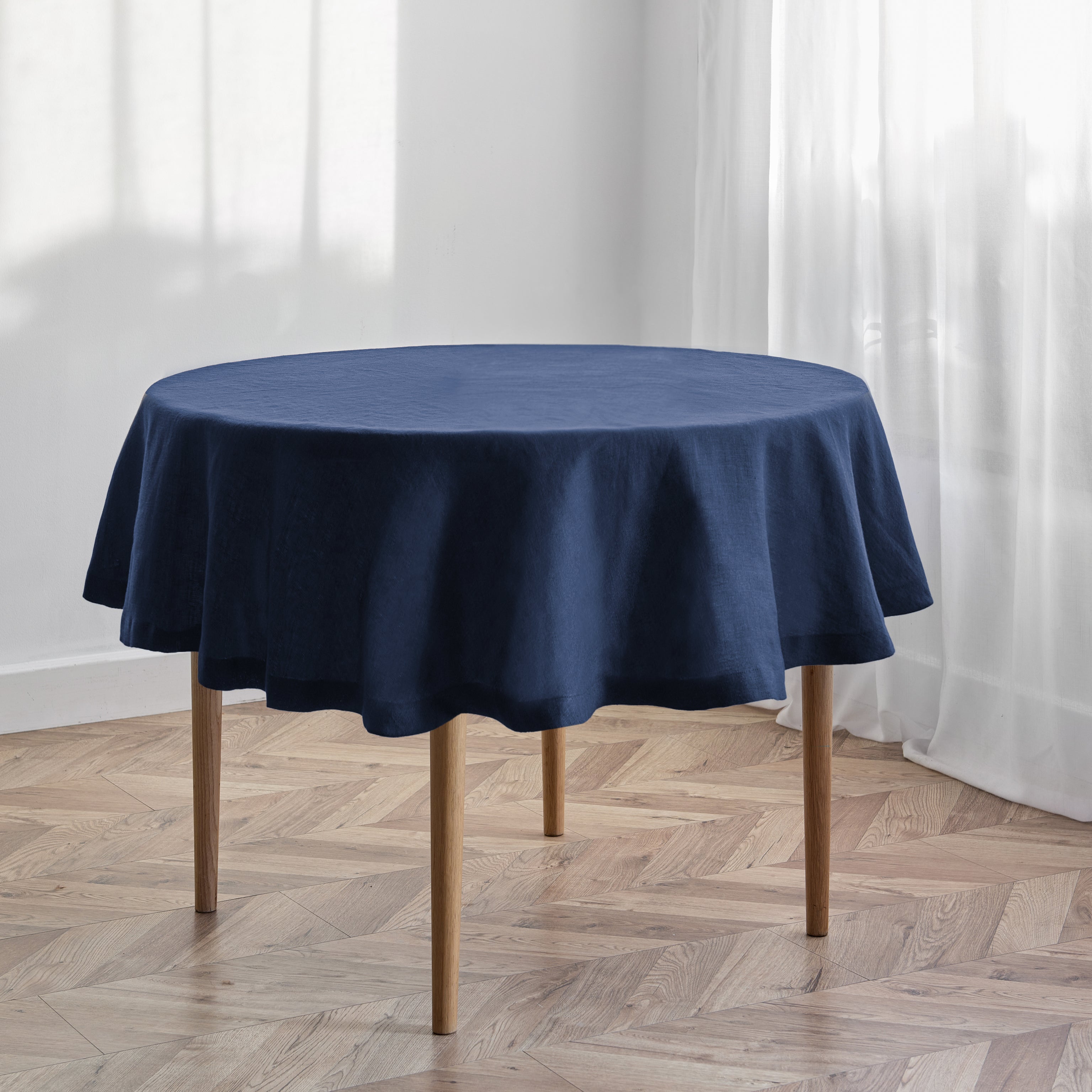 Navy Blue Linen Round Tablecloth