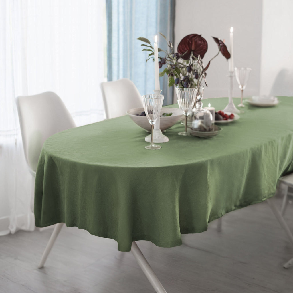 Linen Oval Tablecloth in Sage Green