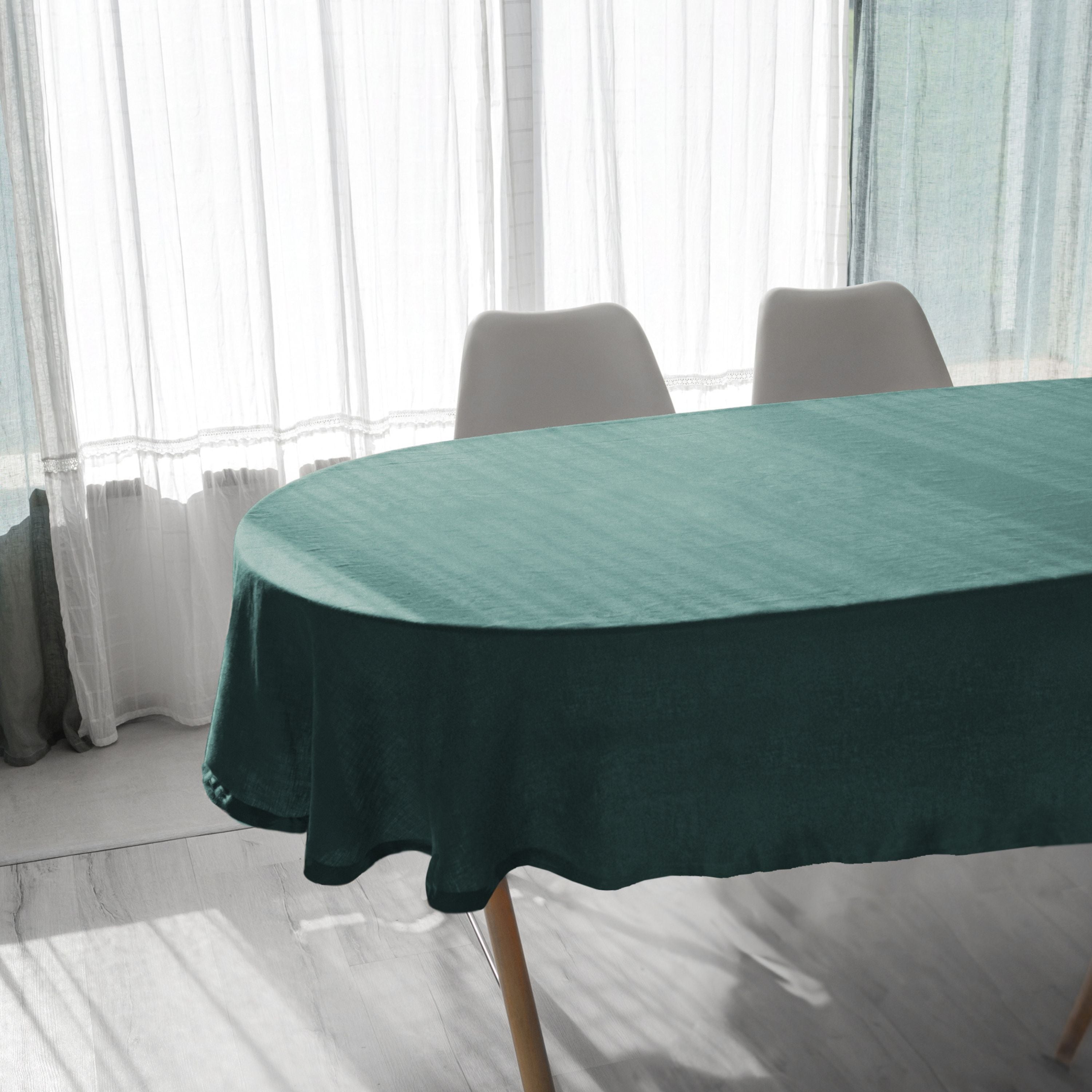 Forest Green Linen Oval Tablecloth