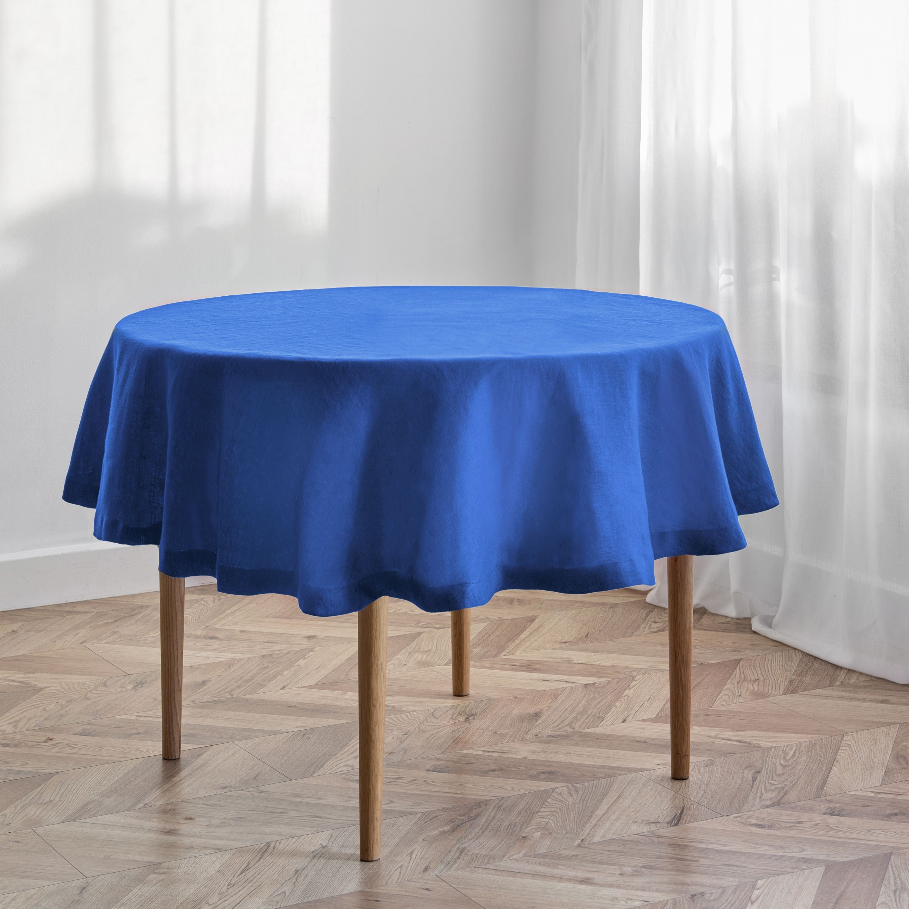 Royal Blue Linen Round Tablecloth