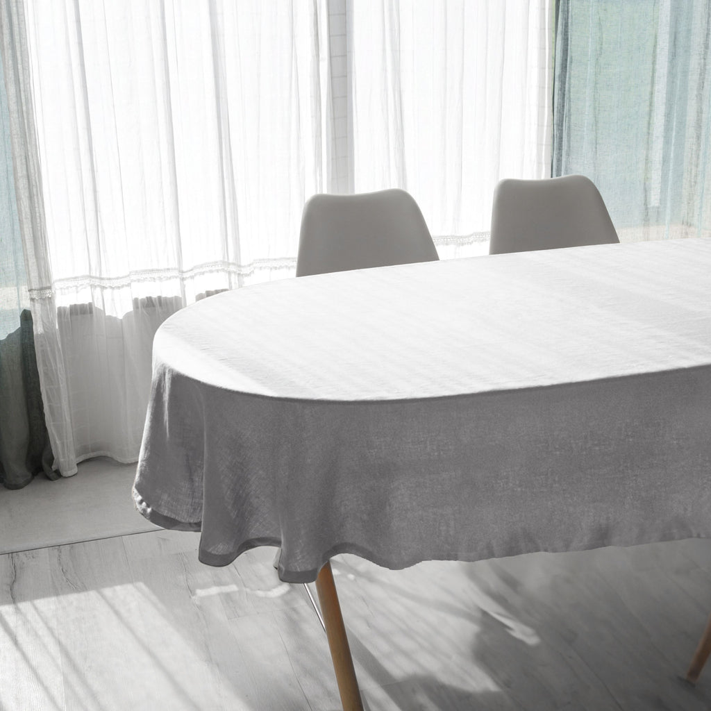 Linen Oval Tablecloth in White