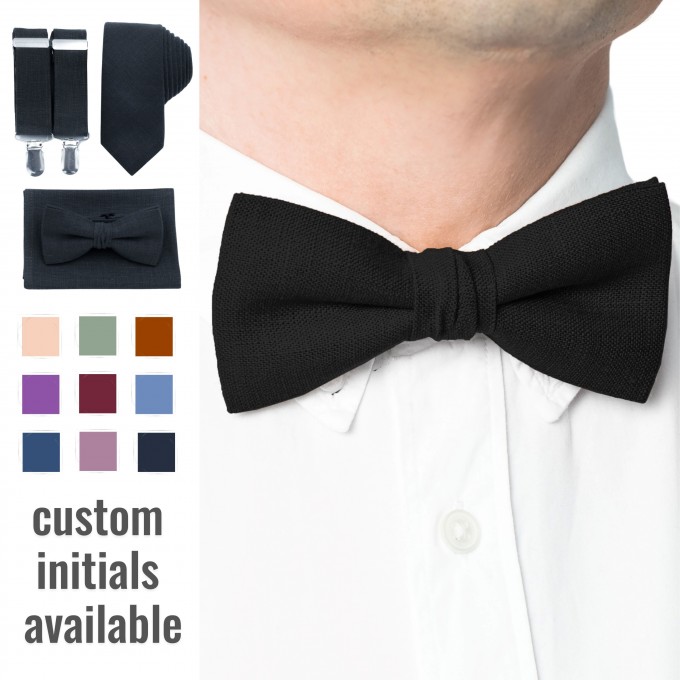 Linen black bow tie