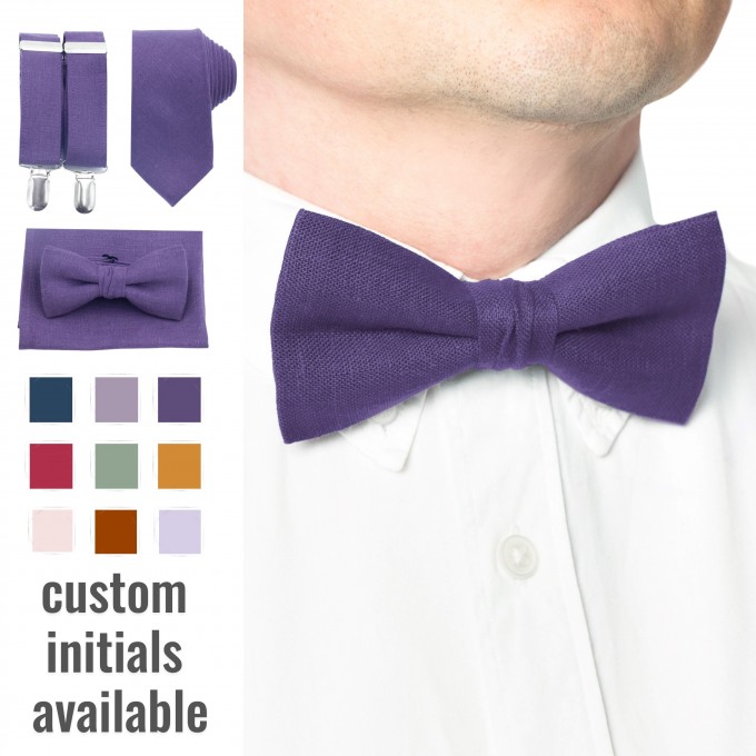 Linen plum bow tie