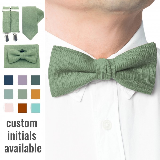 Linen sage green bow tie