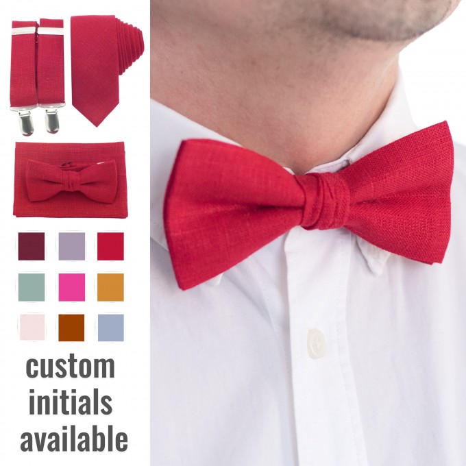 Linen red (valentina) bow tie 