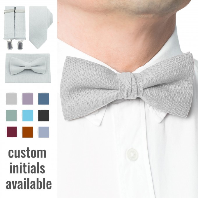 Linen light gray bow tie