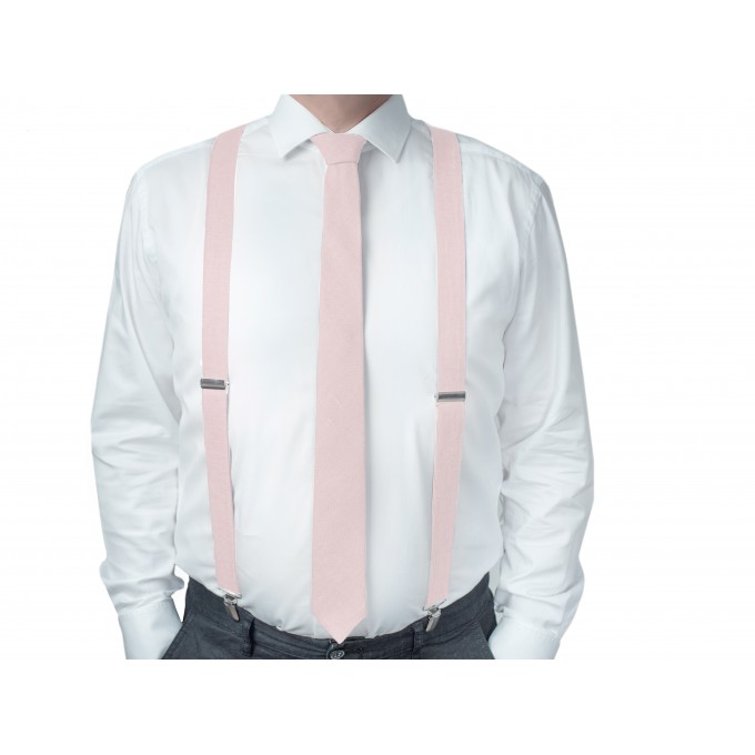 Linen petal pink bow tie and suspenders