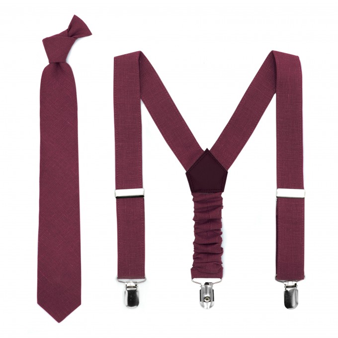 Linen burgundy (wine) tie and pocket square