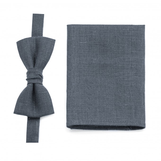 Linen charcoal gray (pewter) necktie and pocket square